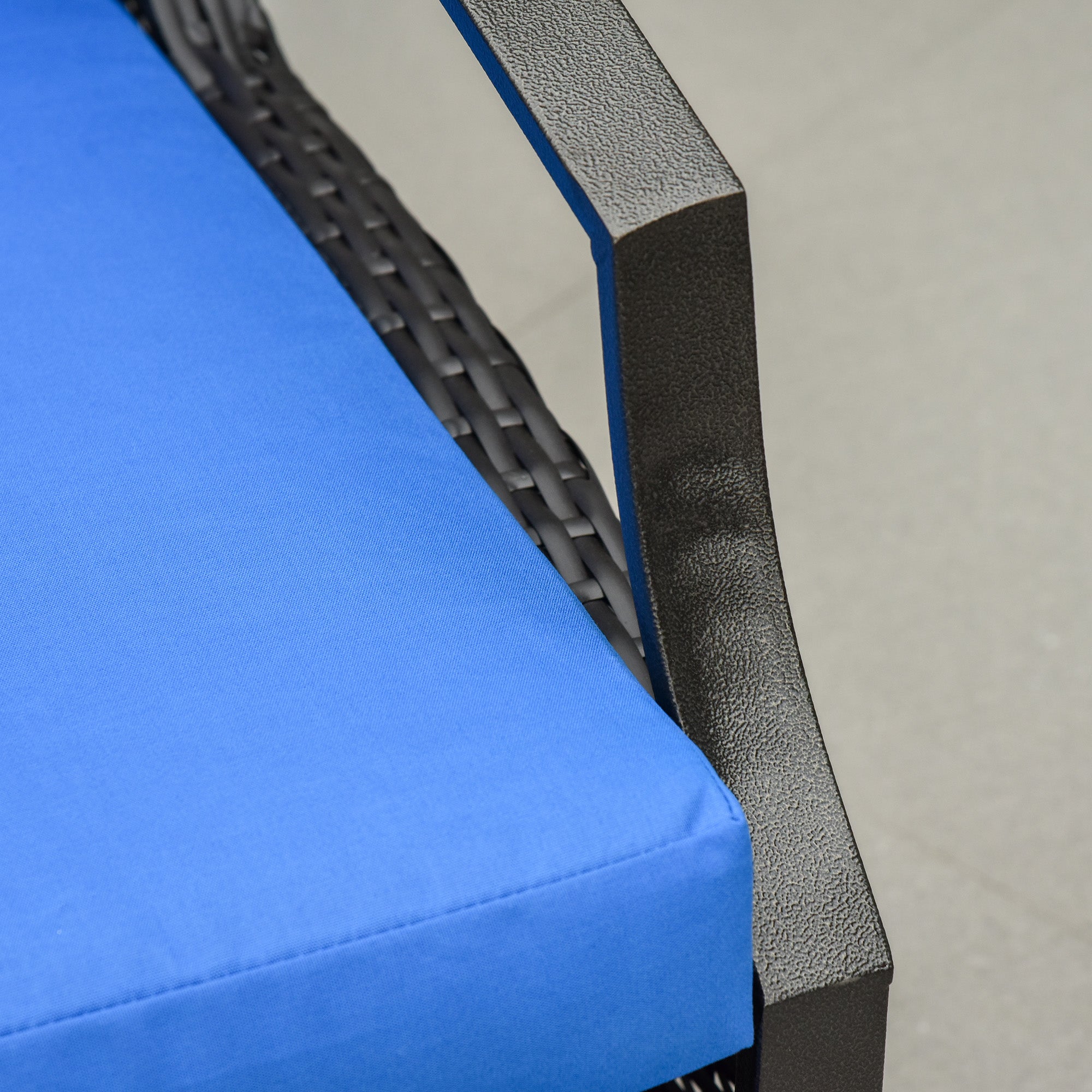 Outsunny Wicker Recliner Chair Sofa Patio Furniture Outdoor Chair Rattan Relaxing Lounge Seat Garden Adjustable Armchair with Cushion with Retractable Footrest Dark Brown/Blue