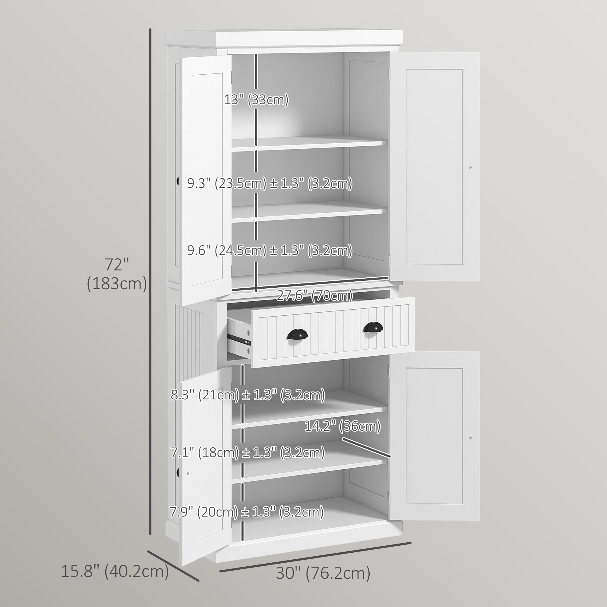 HOMCOM Freestanding Kitchen Pantry Storage Cabinet, Tall Cabinet with Drawer and Adjustable Shelves, White