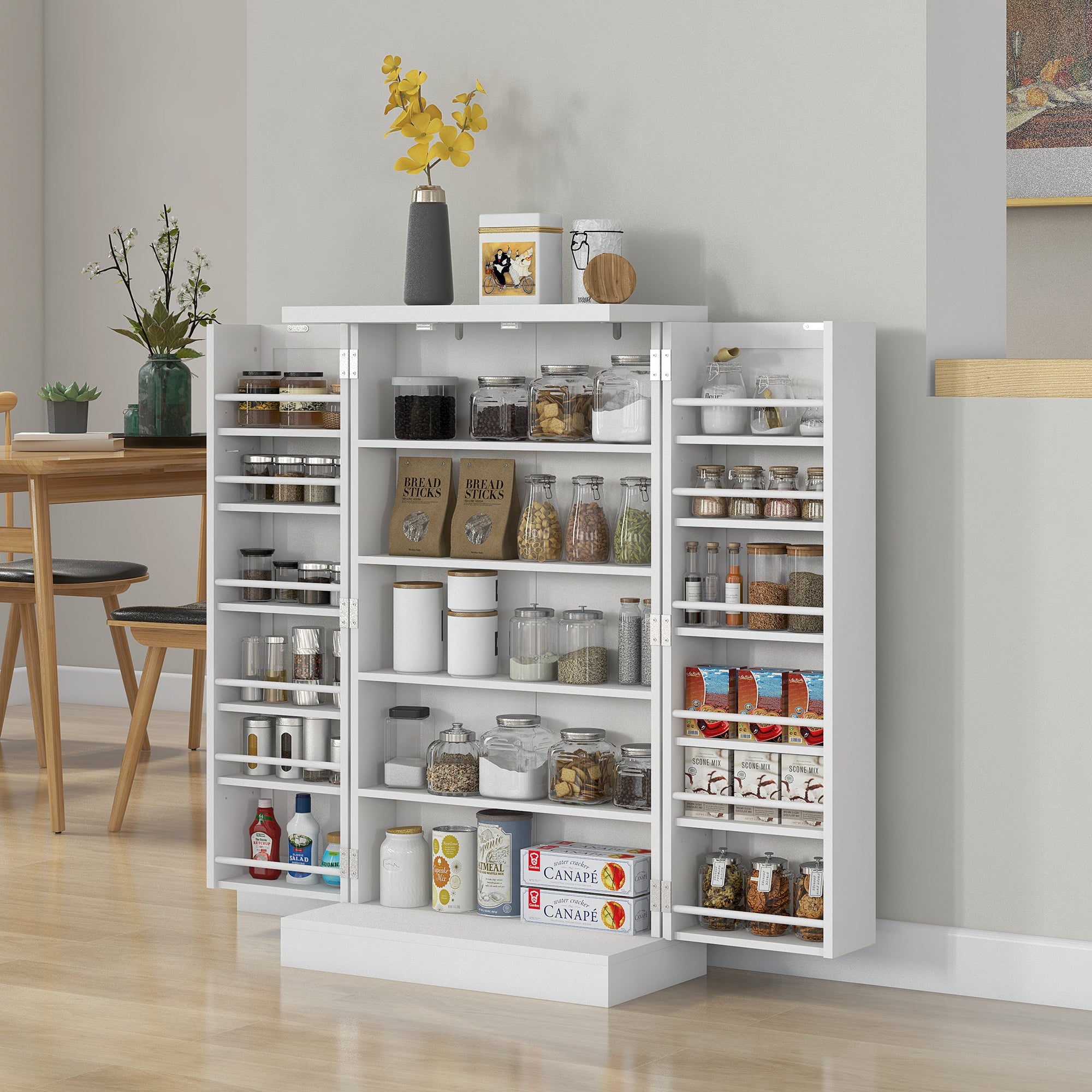 HOMCOM 41" Kitchen Pantry, Freestanding Kitchen Storage Cabinet with Double Doors, 5-Tier Shelf and Adjustable Shelves, White