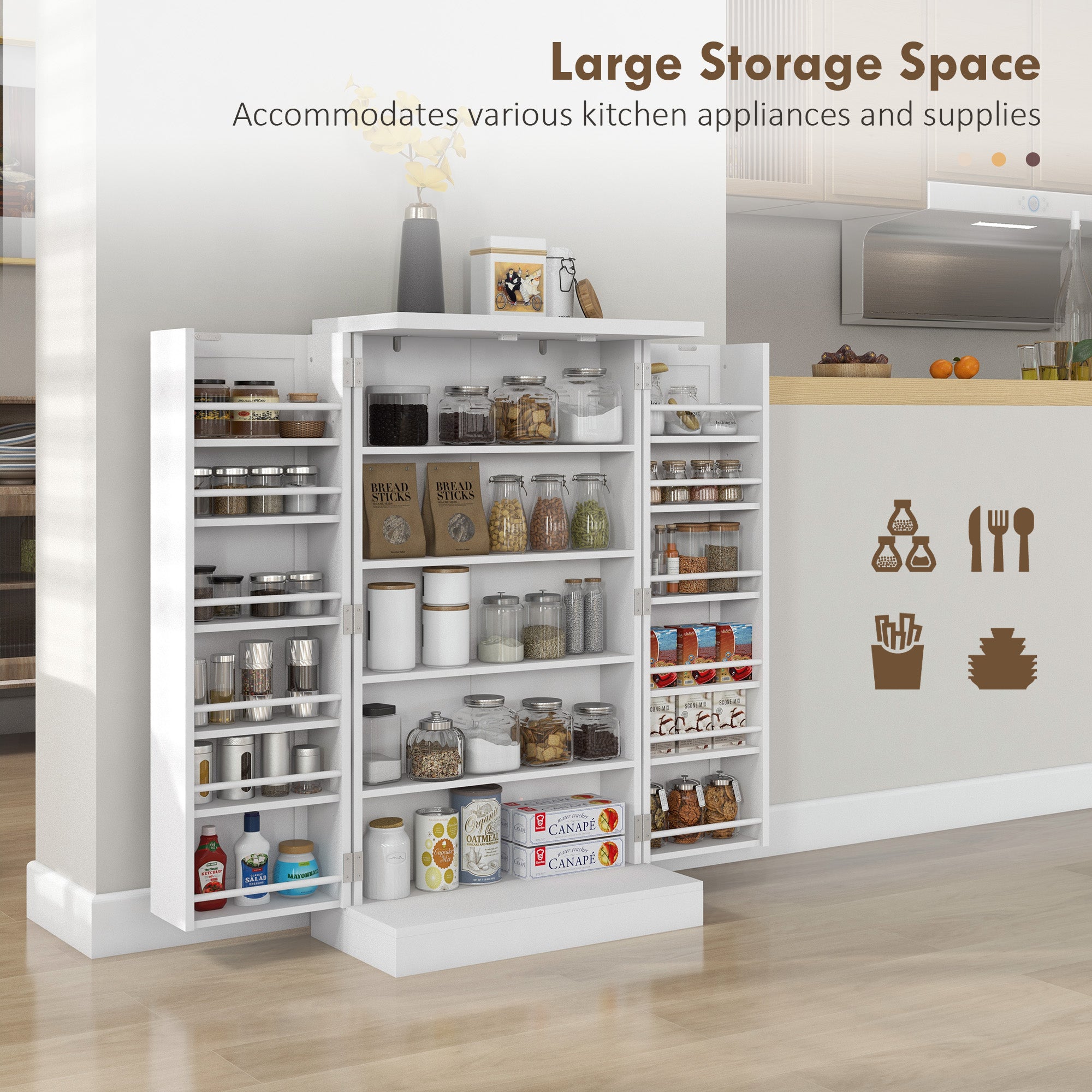 HOMCOM 41" Kitchen Pantry, Freestanding Kitchen Storage Cabinet with Double Doors, 5-Tier Shelf and Adjustable Shelves, White