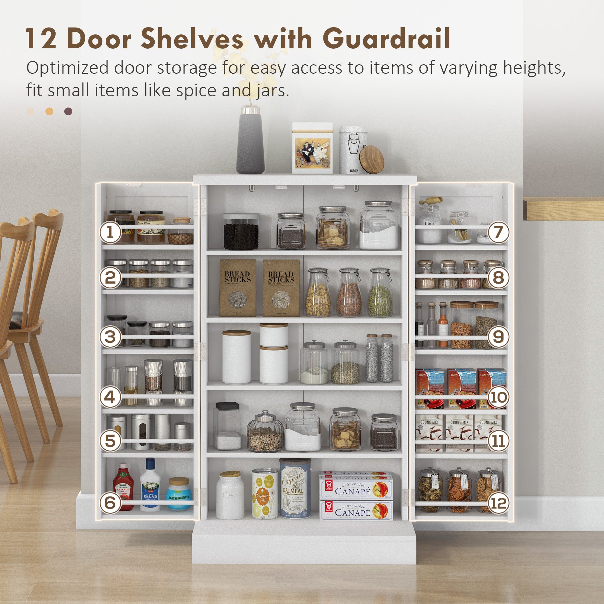 HOMCOM 41" Kitchen Pantry, Freestanding Kitchen Storage Cabinet with Double Doors, 5-Tier Shelf and Adjustable Shelves, White