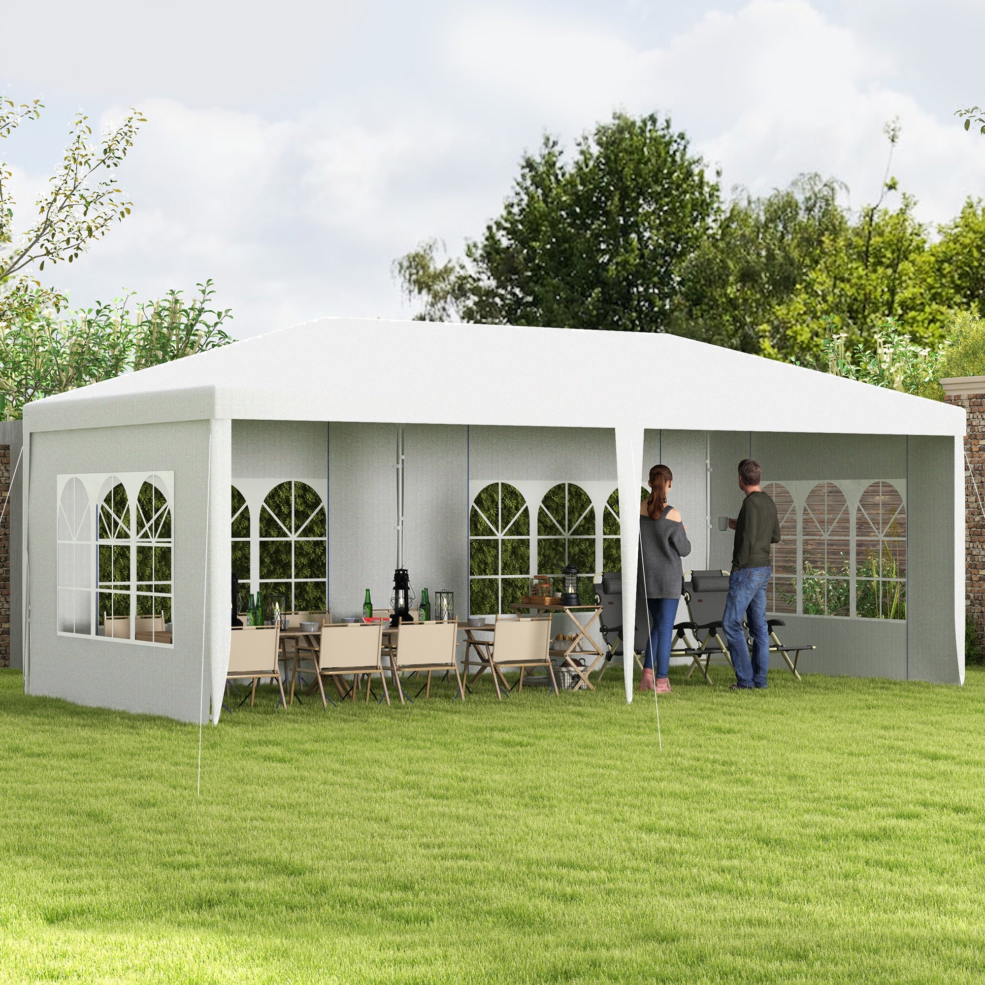 Outsunny 18.7' x 9.4' Party Tent, Portable Folding Wedding Tent, Garden Canopy Event Shelter, Outdoor Sunshade with 4 Removable Sidewalls, White