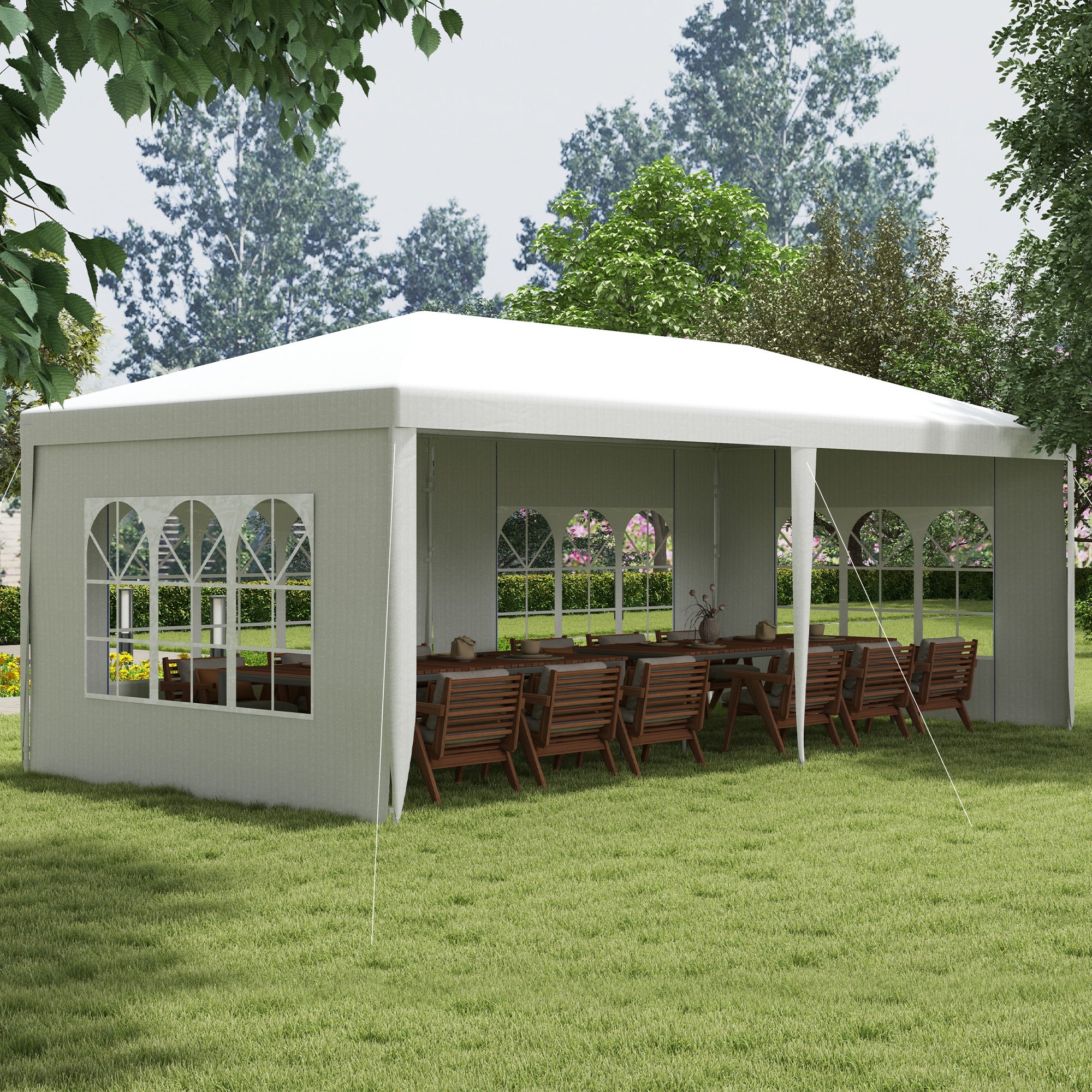 Outsunny 18.7' x 9.4' Party Tent, Portable Folding Wedding Tent, Garden Canopy Event Shelter, Outdoor Sunshade with 4 Removable Sidewalls, White