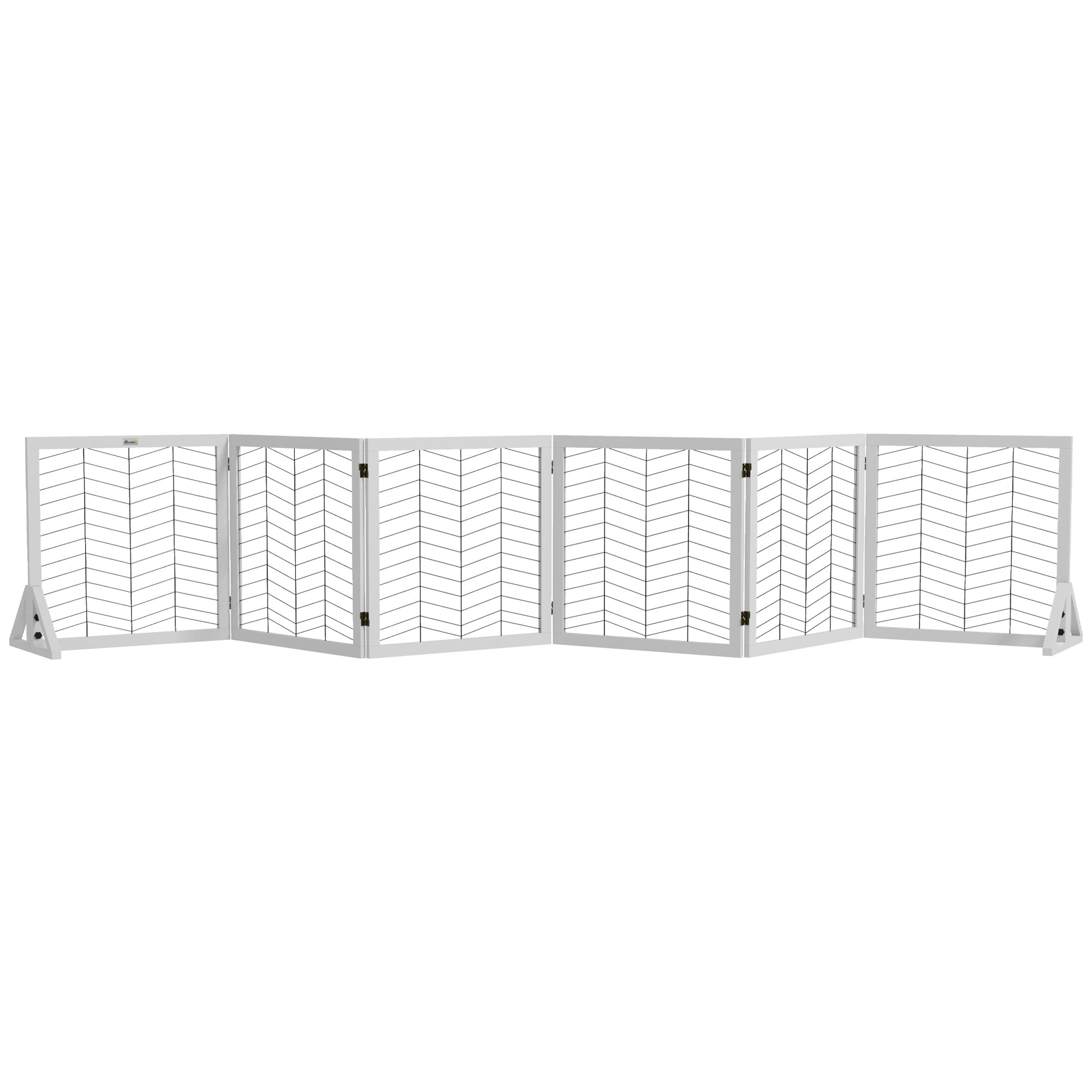 PawHut Freestanding Pet Gate, 6 Panels Dog Playpen, Foldable Dog Barrier with 2 Pcs Support Feet, for House, Doorway, Stairs, Small and Medium Dogs - White