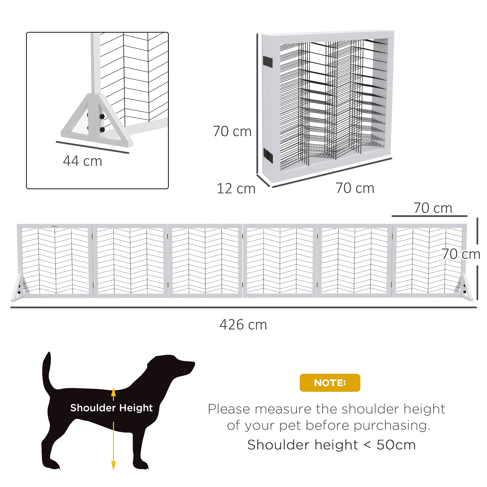 PawHut Freestanding Pet Gate, 6 Panels Dog Playpen, Foldable Dog Barrier with 2 Pcs Support Feet, for House, Doorway, Stairs, Small and Medium Dogs - White
