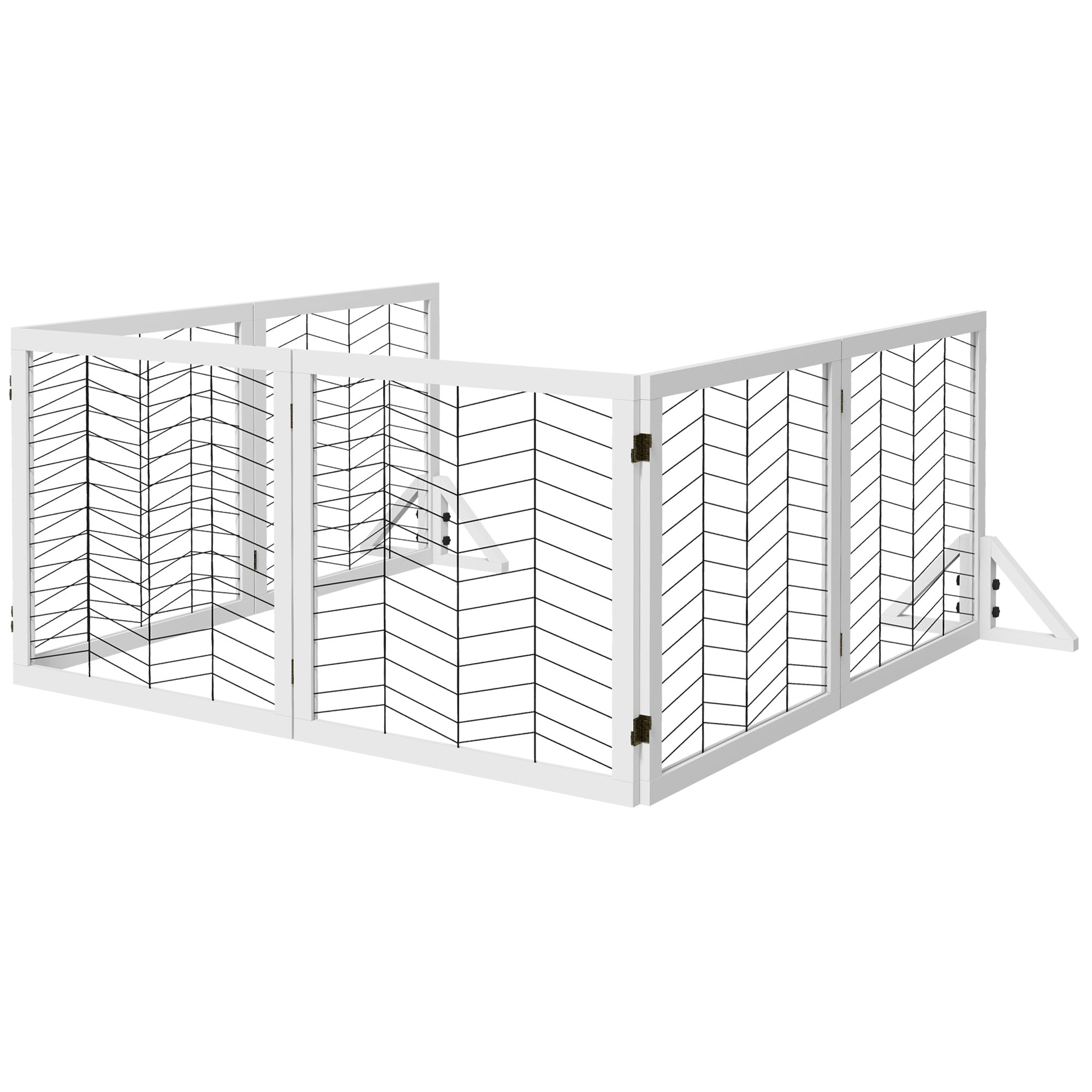 PawHut Freestanding Pet Gate, 6 Panels Dog Playpen, Foldable Dog Barrier with 2 Pcs Support Feet, for House, Doorway, Stairs, Small and Medium Dogs - White