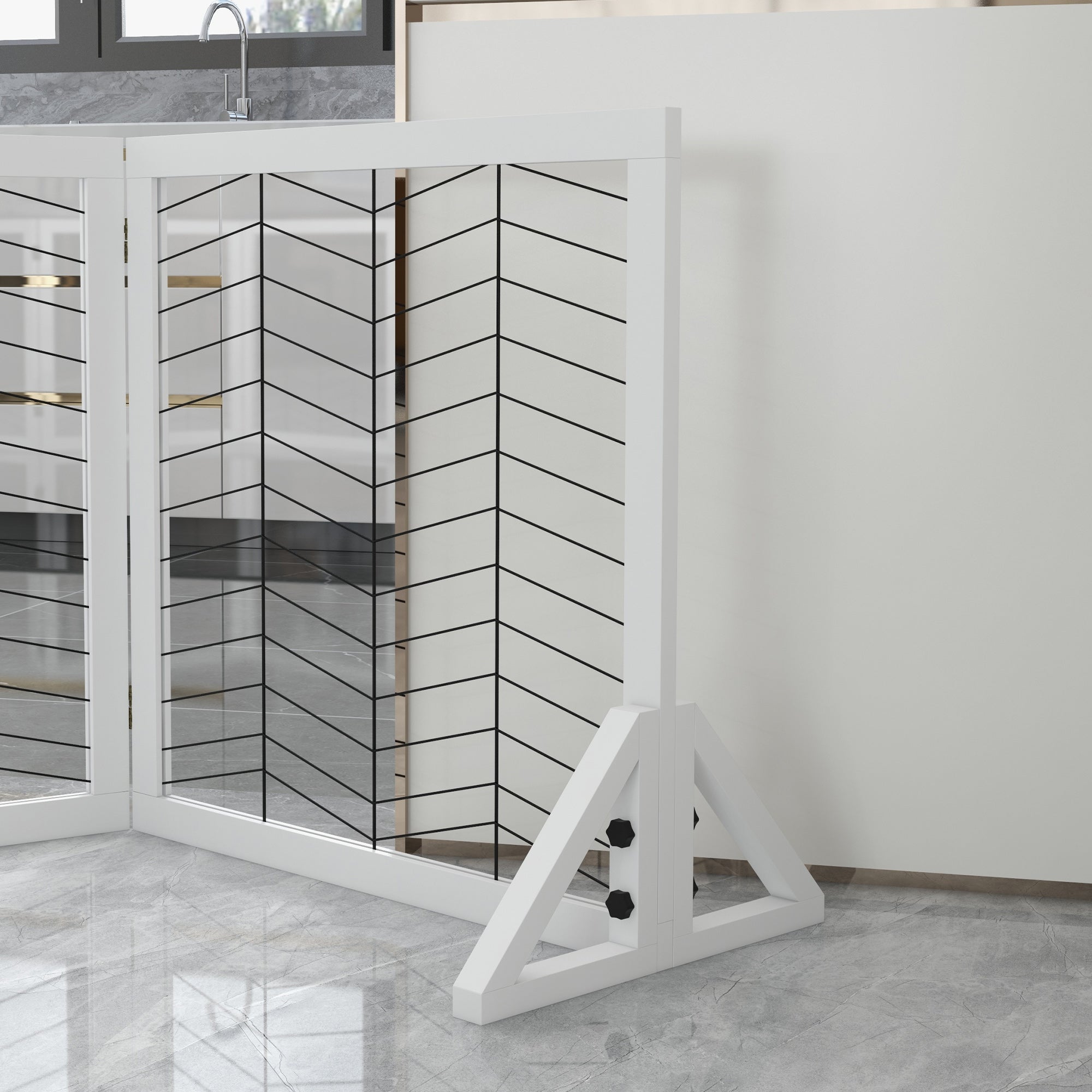 PawHut Freestanding Pet Gate, 6 Panels Dog Playpen, Foldable Dog Barrier with 2 Pcs Support Feet, for House, Doorway, Stairs, Small and Medium Dogs - White