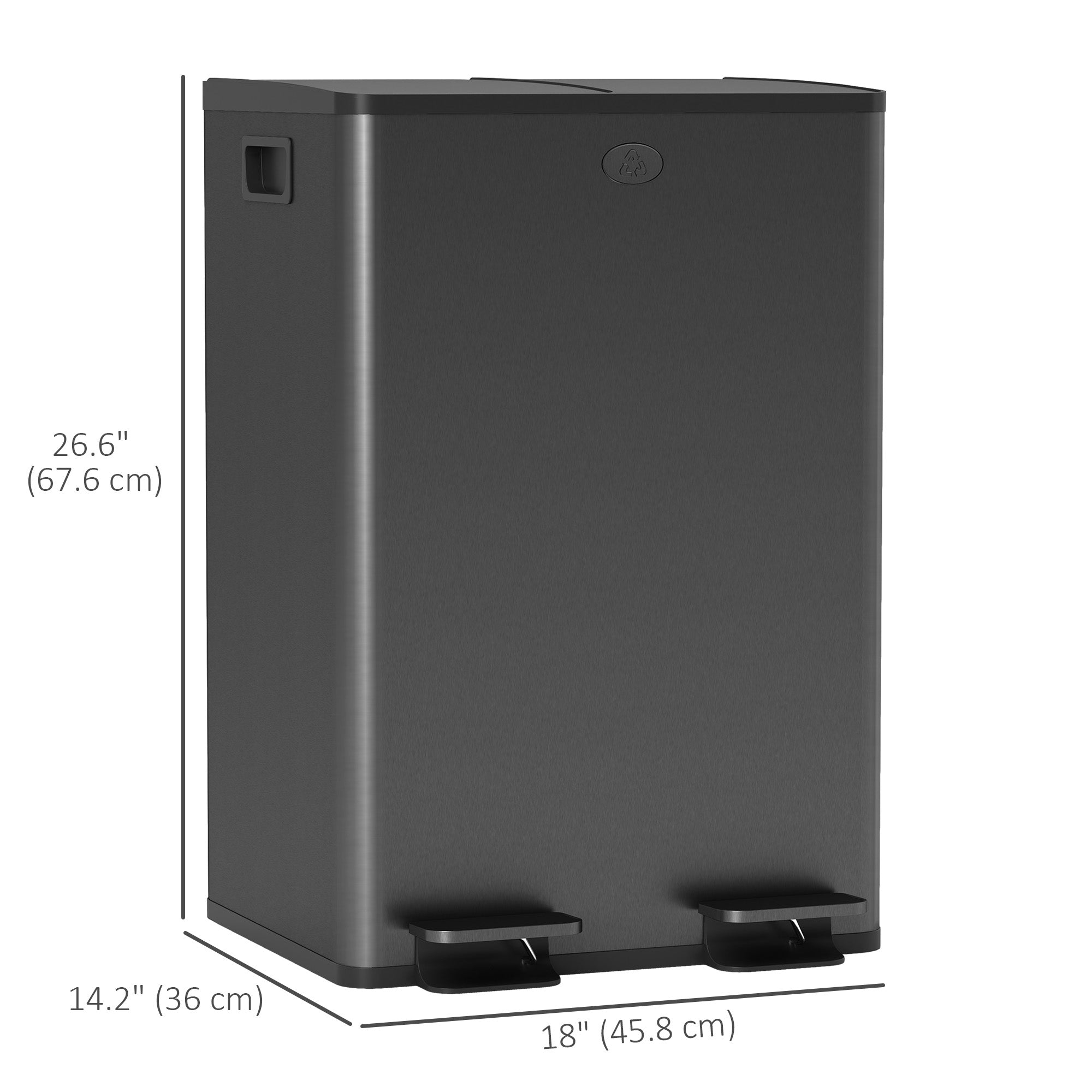 HOMCOM Dual Kitchen Garbage Bin, 2 x 7.4 Gallon (2 x 28 L) Trash Can with Foot Pedal, Soft-Close Garbage Can with Removable Inner Buckets, Fingerprint-Proof for Kitchen, Black