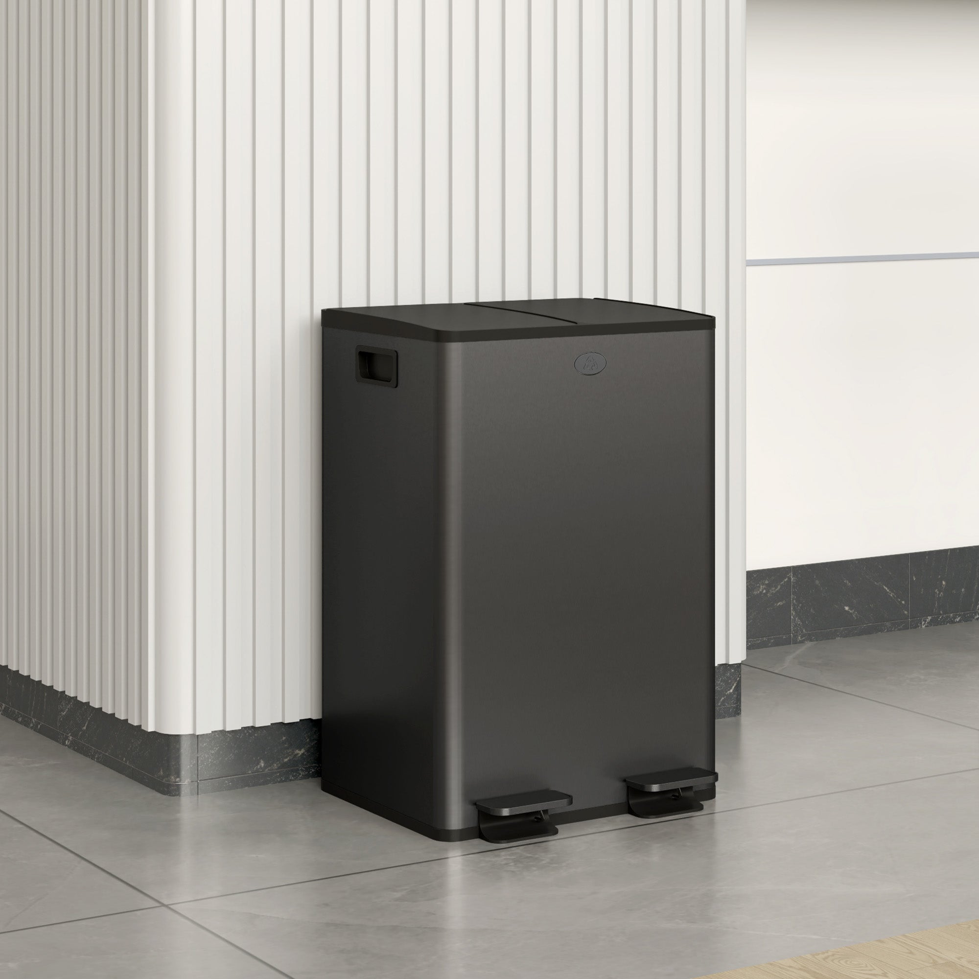 HOMCOM Dual Kitchen Garbage Bin, 2 x 7.4 Gallon (2 x 28 L) Trash Can with Foot Pedal, Soft-Close Garbage Can with Removable Inner Buckets, Fingerprint-Proof for Kitchen, Black