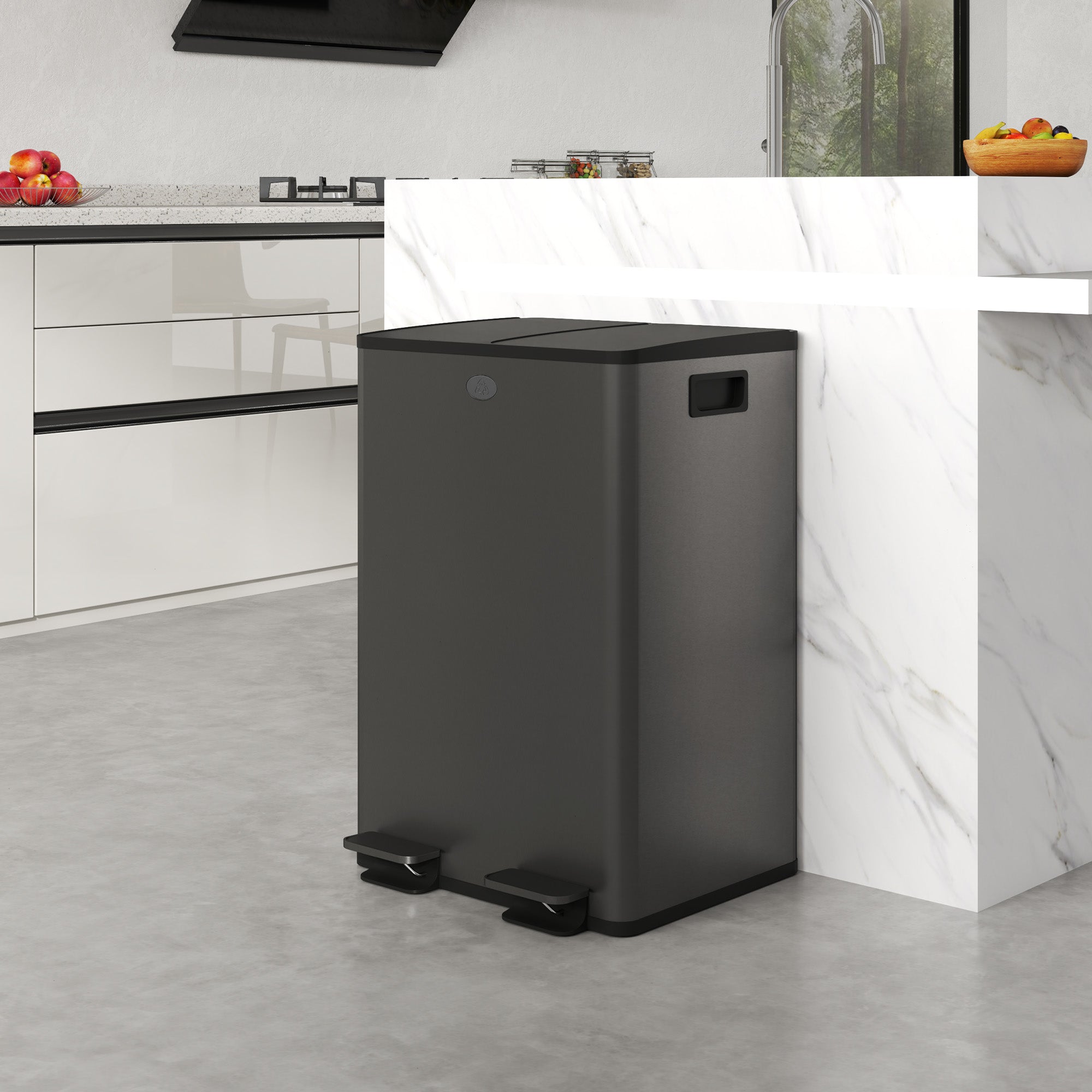 HOMCOM Dual Kitchen Garbage Bin, 2 x 7.4 Gallon (2 x 28 L) Trash Can with Foot Pedal, Soft-Close Garbage Can with Removable Inner Buckets, Fingerprint-Proof for Kitchen, Black