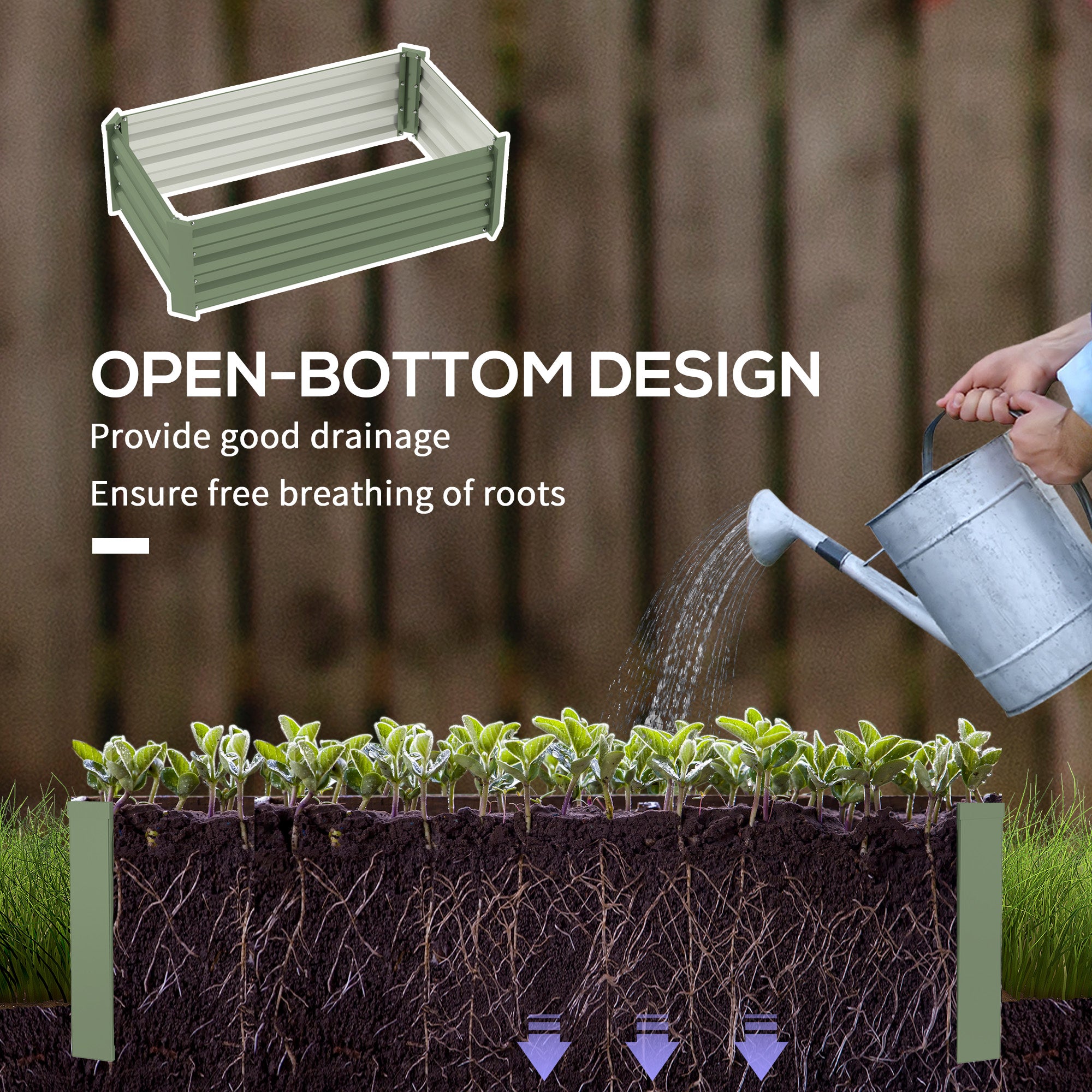 Outsunny Set of 2 Raised Garden Beds, Galvanized Planters for Outdoor Plants, Elevated Planter Box, Easy-to-assemble, for Growing Flowers, Herbs and Vegetables, Green