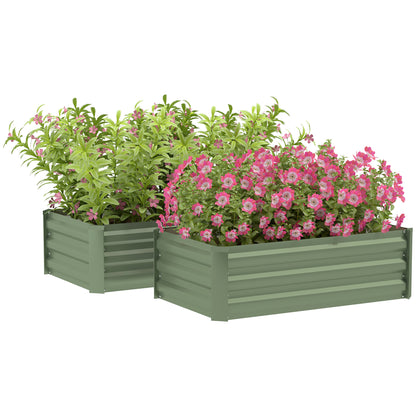 Outsunny Set of 2 Raised Garden Beds, Galvanized Planters for Outdoor Plants, Elevated Planter Box, Easy-to-assemble, for Growing Flowers, Herbs and Vegetables, Green