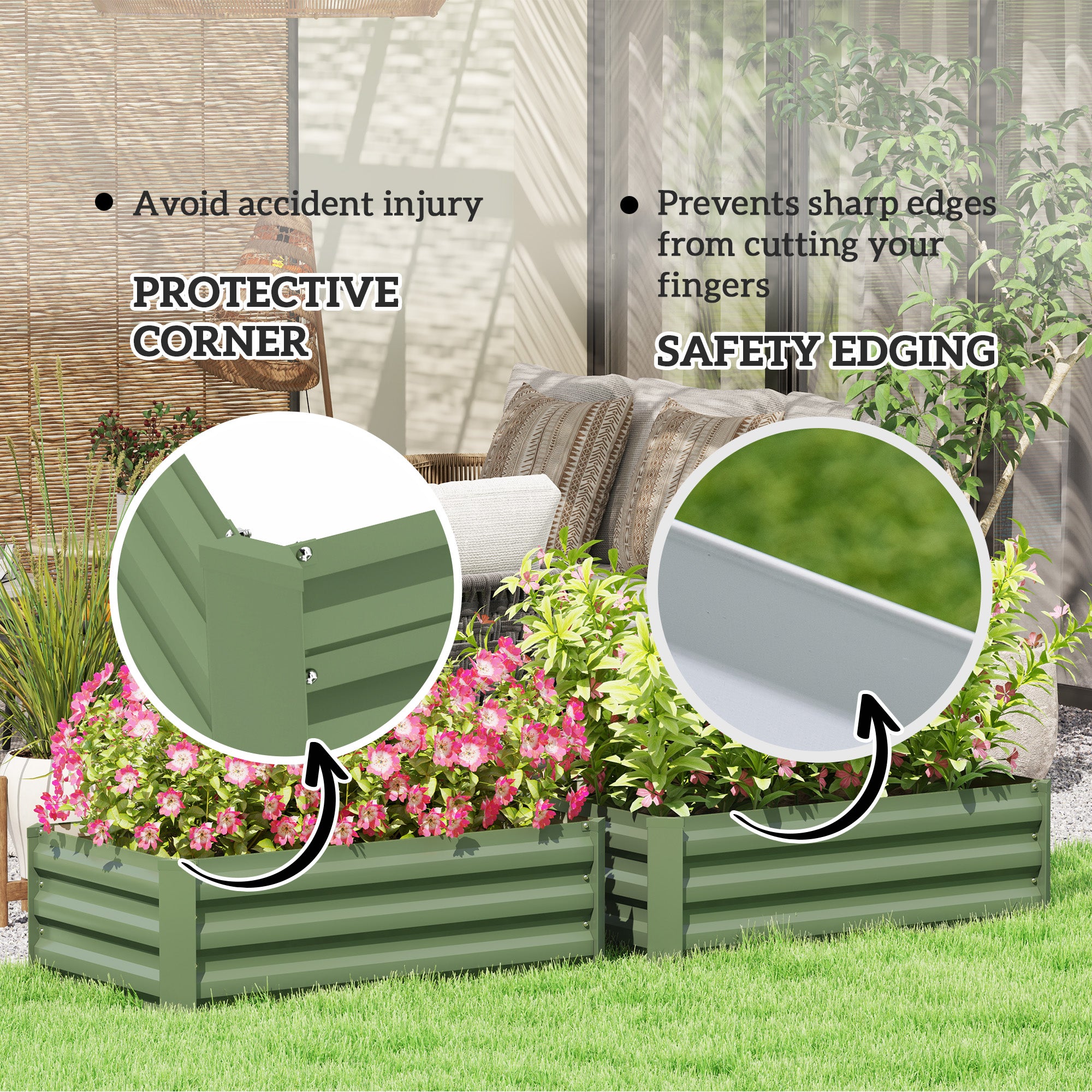 Outsunny Set of 2 Raised Garden Beds, Galvanized Planters for Outdoor Plants, Elevated Planter Box, Easy-to-assemble, for Growing Flowers, Herbs and Vegetables, Green