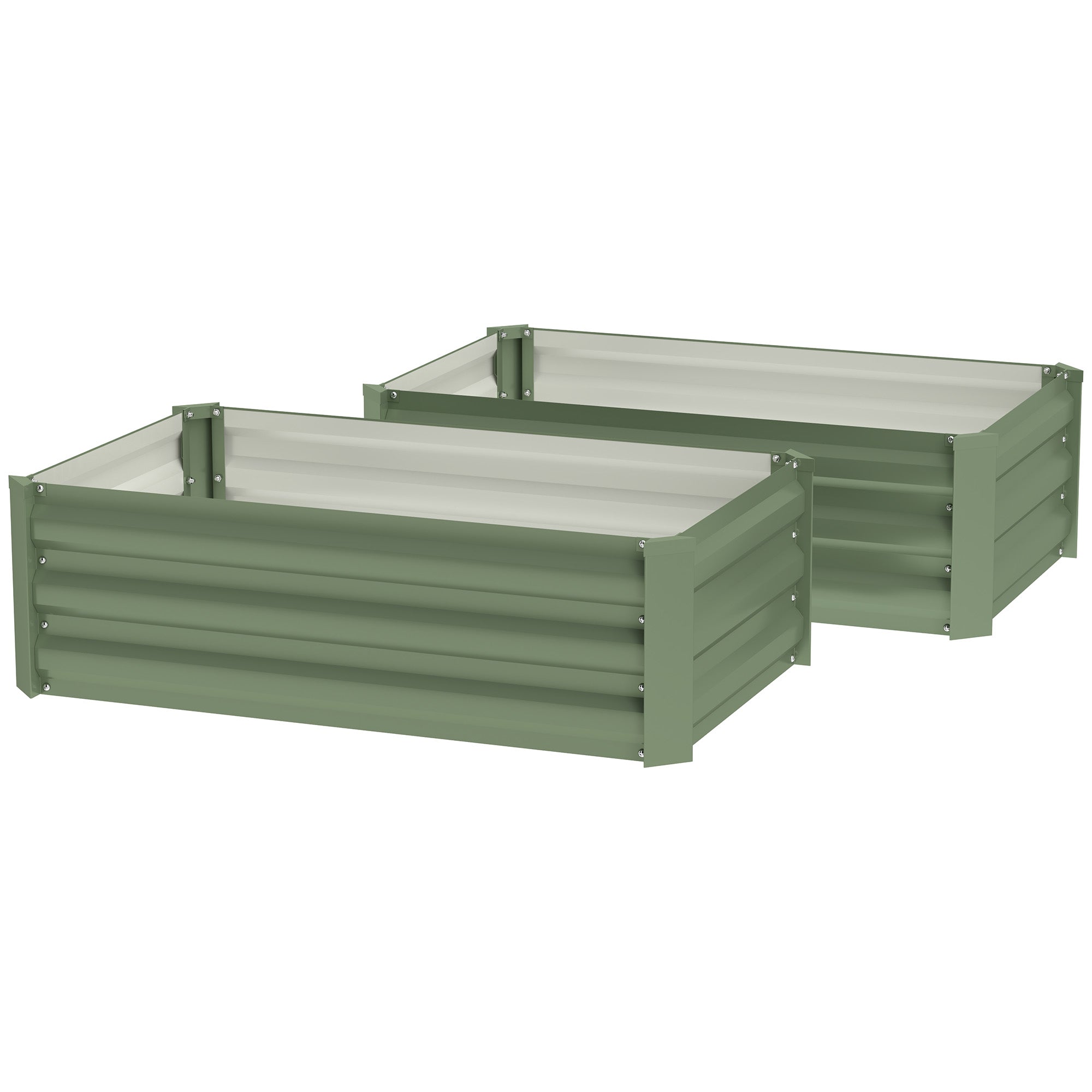 Outsunny Set of 2 Raised Garden Beds, Galvanized Planters for Outdoor Plants, Elevated Planter Box, Easy-to-assemble, for Growing Flowers, Herbs and Vegetables, Green