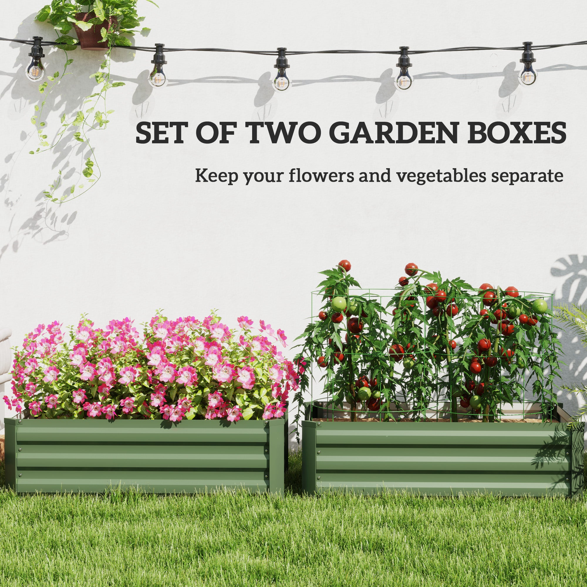 Outsunny Set of 2 Raised Garden Beds, Galvanized Planters for Outdoor Plants, Elevated Planter Box, Easy-to-assemble, for Growing Flowers, Herbs and Vegetables, Green
