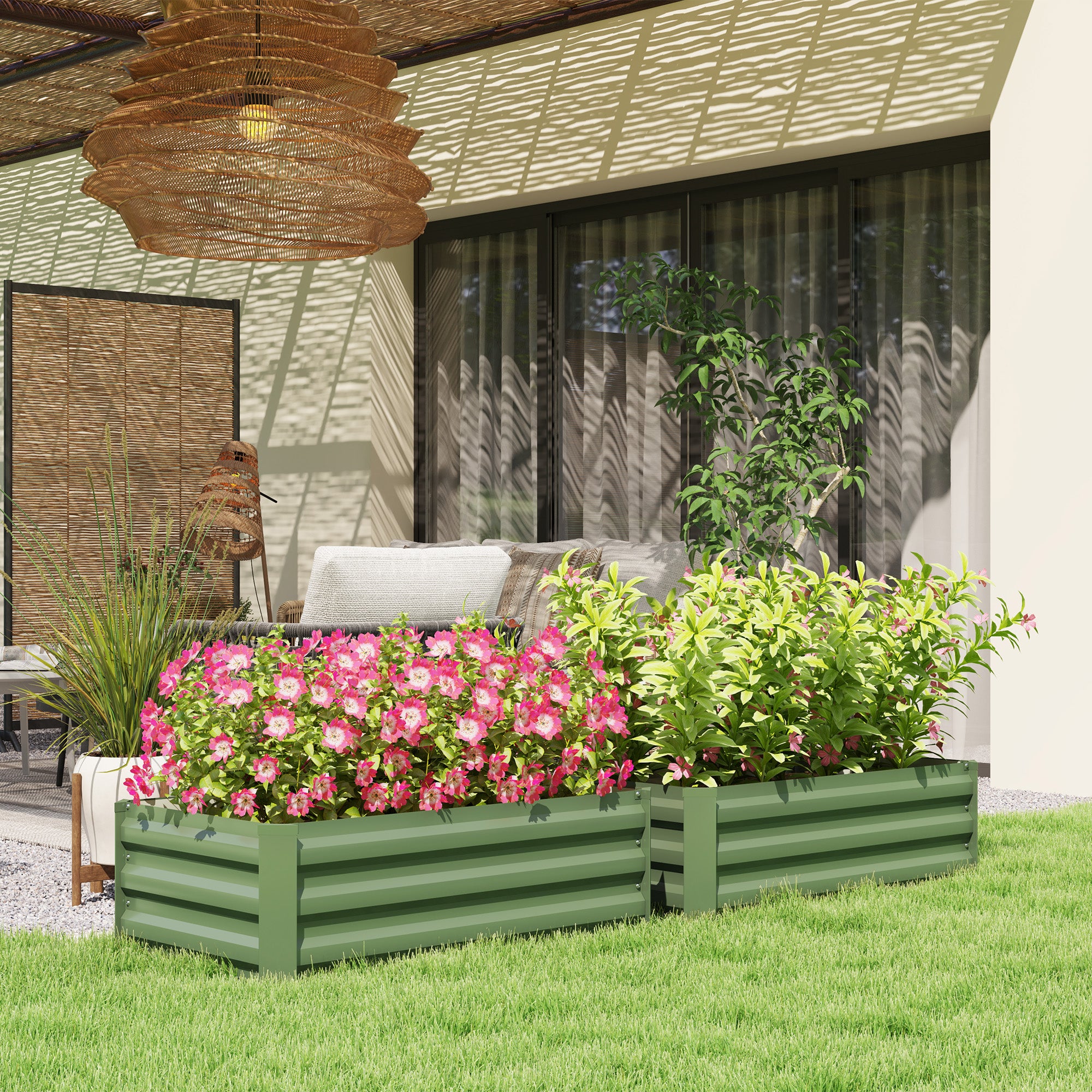 Outsunny Set of 2 Raised Garden Beds, Galvanized Planters for Outdoor Plants, Elevated Planter Box, Easy-to-assemble, for Growing Flowers, Herbs and Vegetables, Green