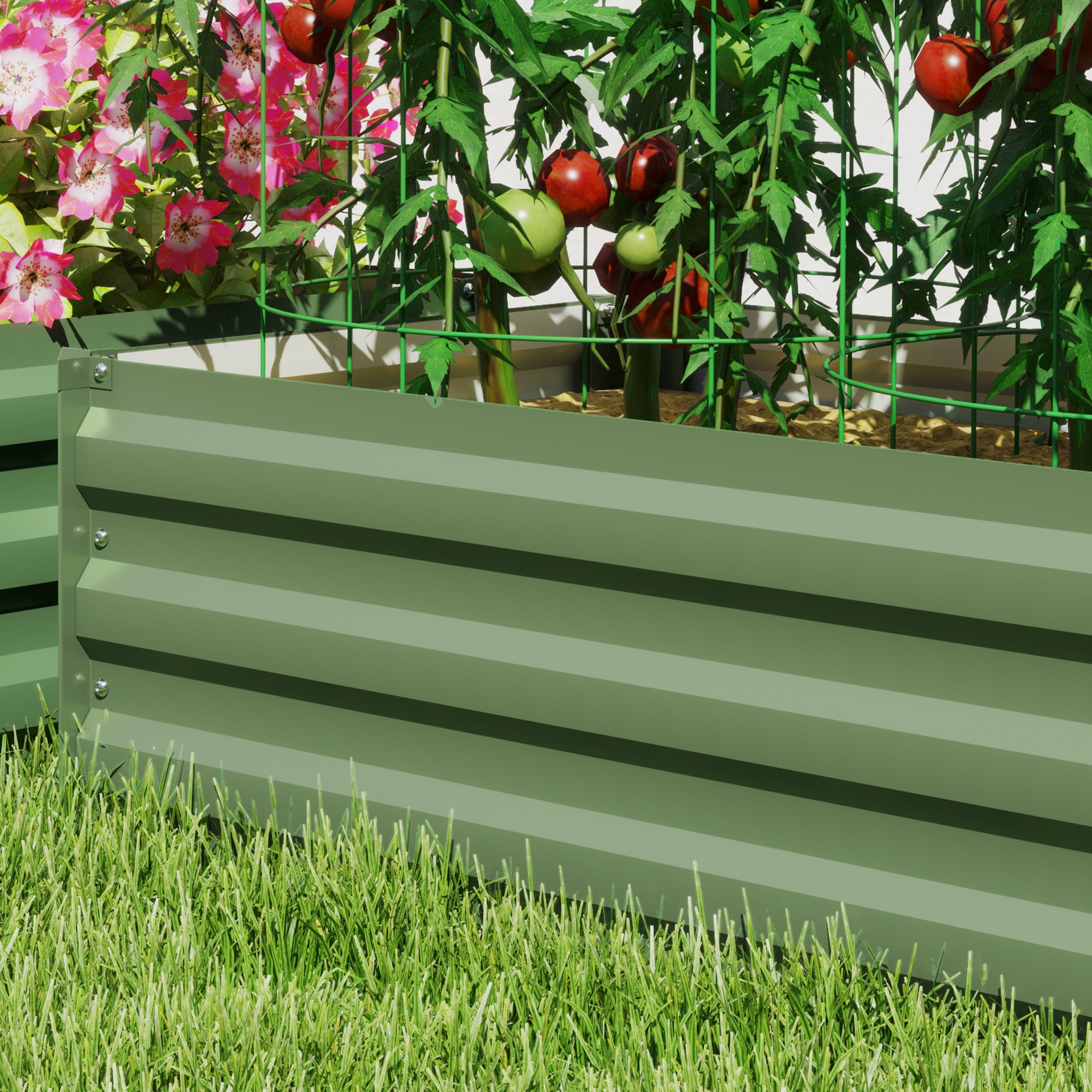 Outsunny Set of 2 Raised Garden Beds, Galvanized Planters for Outdoor Plants, Elevated Planter Box, Easy-to-assemble, for Growing Flowers, Herbs and Vegetables, Green
