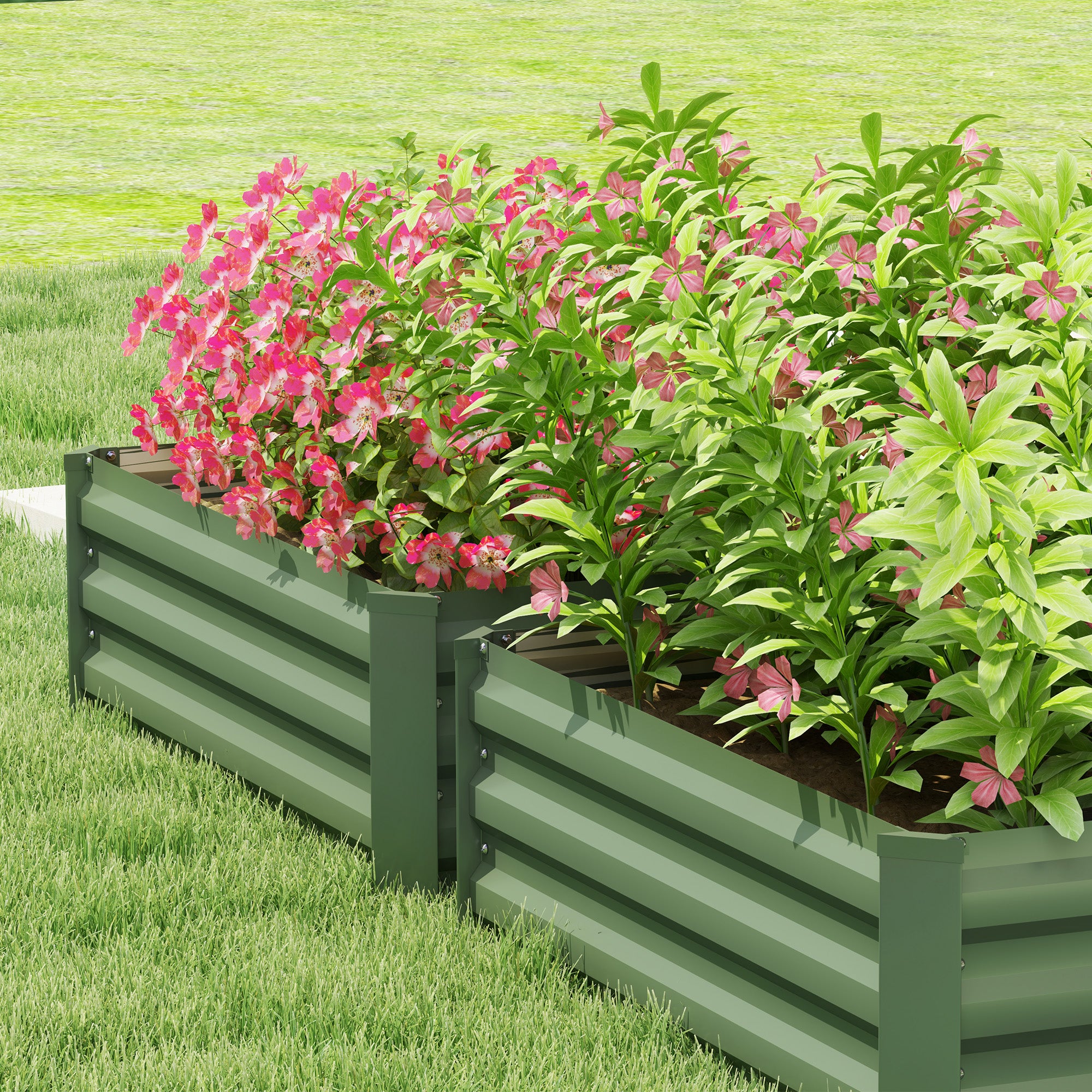 Outsunny Set of 2 Raised Garden Beds, Galvanized Planters for Outdoor Plants, Elevated Planter Box, Easy-to-assemble, for Growing Flowers, Herbs and Vegetables, Green
