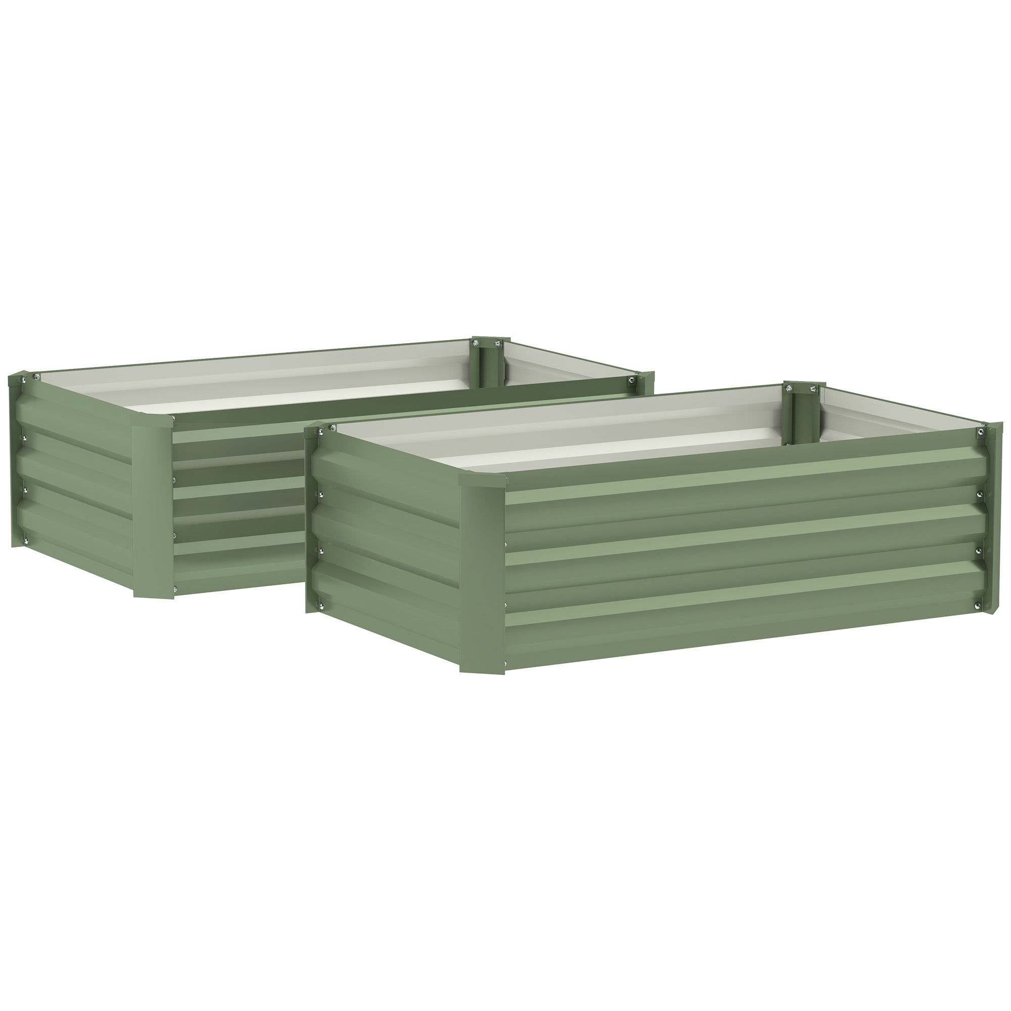 Outsunny Set of 2 Raised Garden Beds, Galvanized Planters for Outdoor Plants, Elevated Planter Box, Easy-to-assemble, for Growing Flowers, Herbs and Vegetables, Green