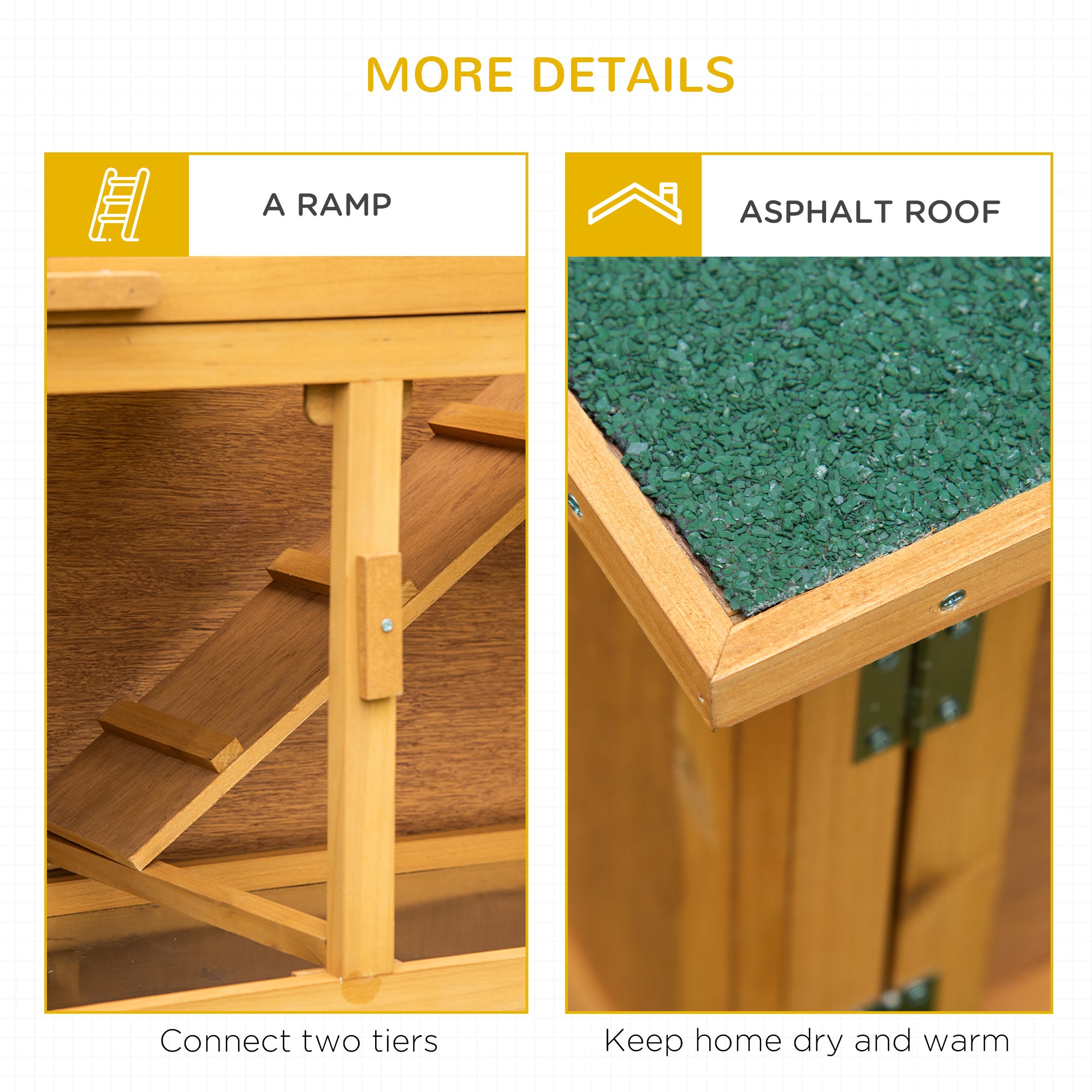 PawHut Solid Wood Rabbit/Bunny Hutch with 2 Large Main Rooms, Protection from UV Rays and Water, and Firm Cage, Yellow