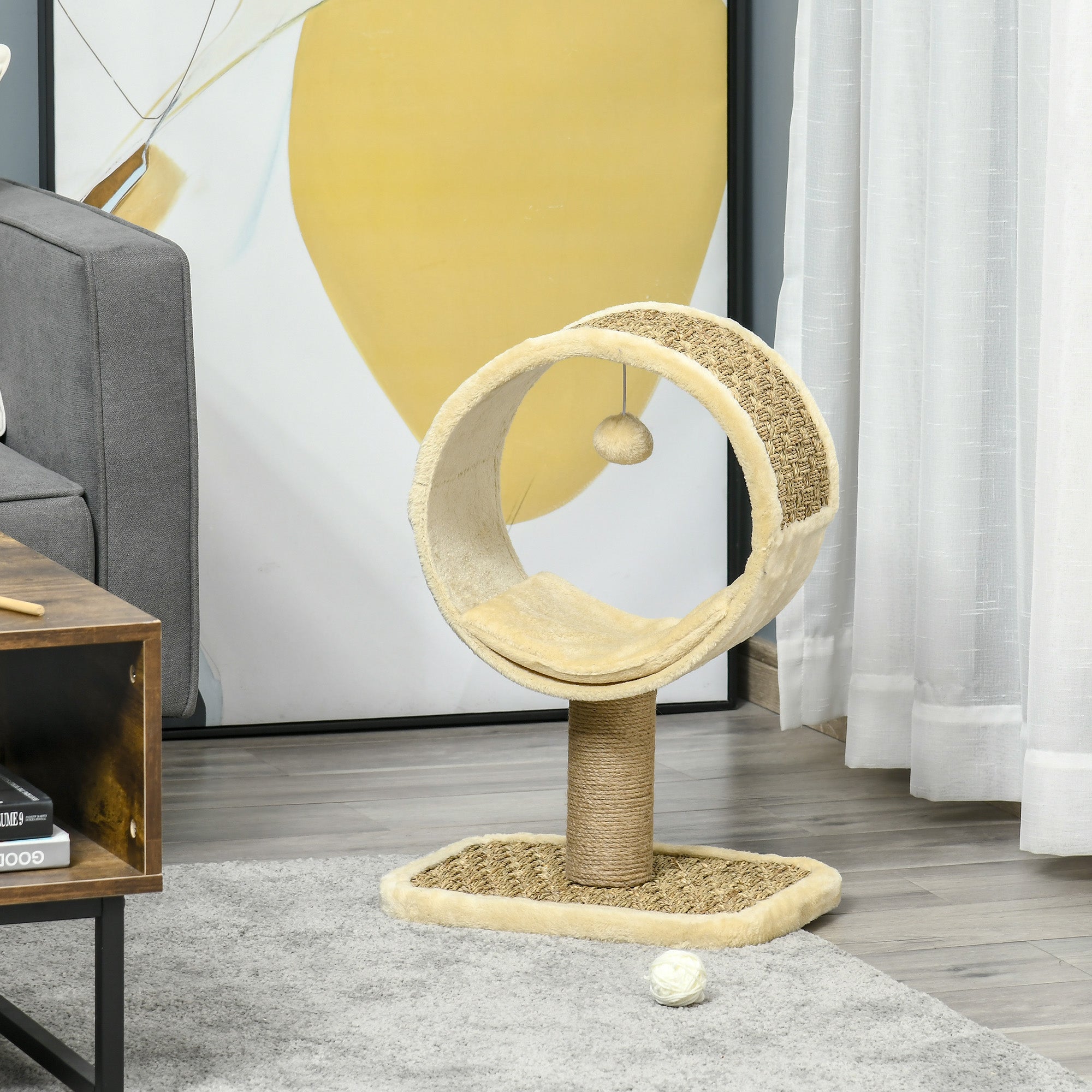 PawHut Cat Tree Tower for Indoor Cats Climbing Activity Center Kitten Furniture with Jute Scratching Post Interactive Toy Cushion 40 x 30 x 56cm Brown