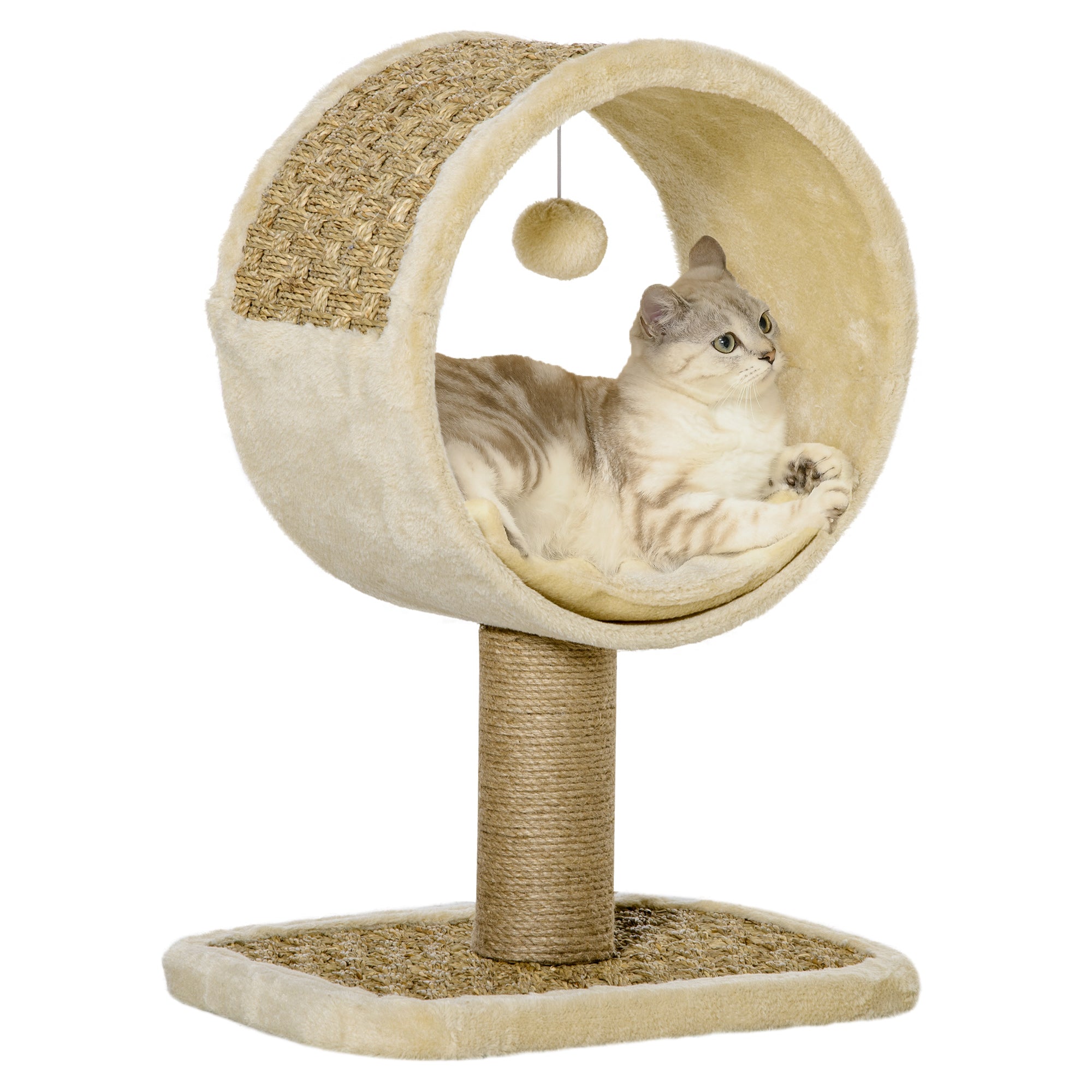 PawHut Cat Tree Tower for Indoor Cats Climbing Activity Center Kitten Furniture with Jute Scratching Post Interactive Toy Cushion 40 x 30 x 56cm Brown
