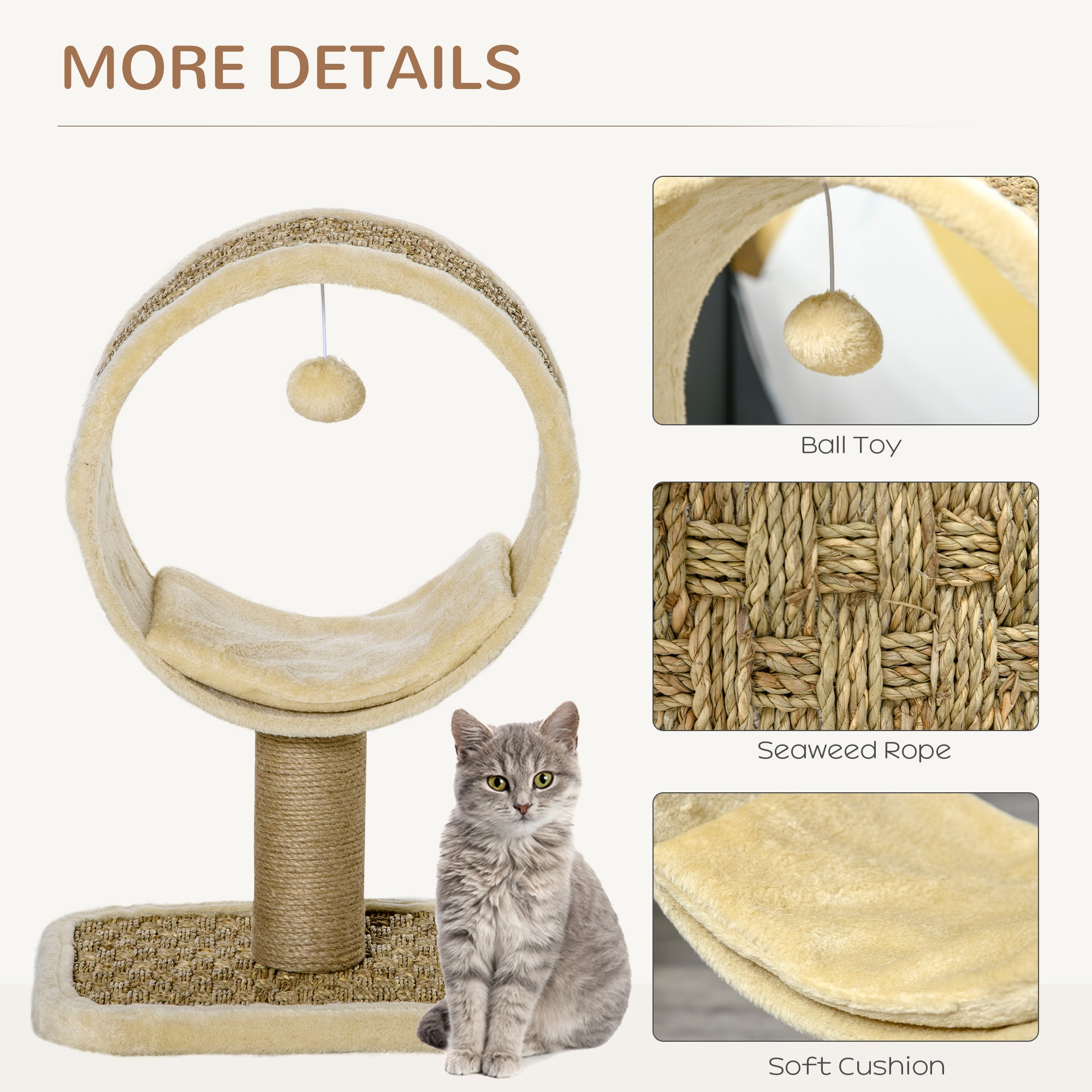 PawHut Cat Tree Tower for Indoor Cats Climbing Activity Center Kitten Furniture with Jute Scratching Post Interactive Toy Cushion 40 x 30 x 56cm Brown