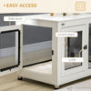PawHut 37" Double-Door Dog Crate Furniture for Large Medium Dogs, Pet Crate End Table with Water-Resistant Cushion, Wooden Dog Cage Kennel Furniture for Indoor Use, White