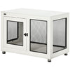 PawHut 37" Double-Door Dog Crate Furniture for Large Medium Dogs, Pet Crate End Table with Water-Resistant Cushion, Wooden Dog Cage Kennel Furniture for Indoor Use, White