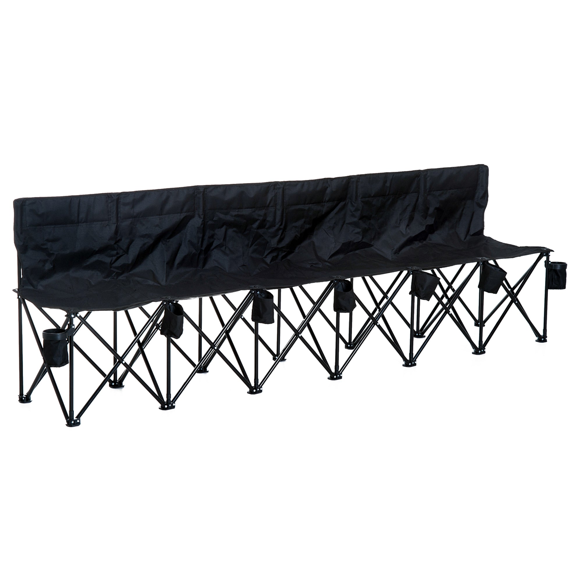 Outsunny 6 Seat Folding Camping Chair Portable Chaise Camping with Cup Holder and Carrying Case for Camping, Picnic, Sport Events, Black