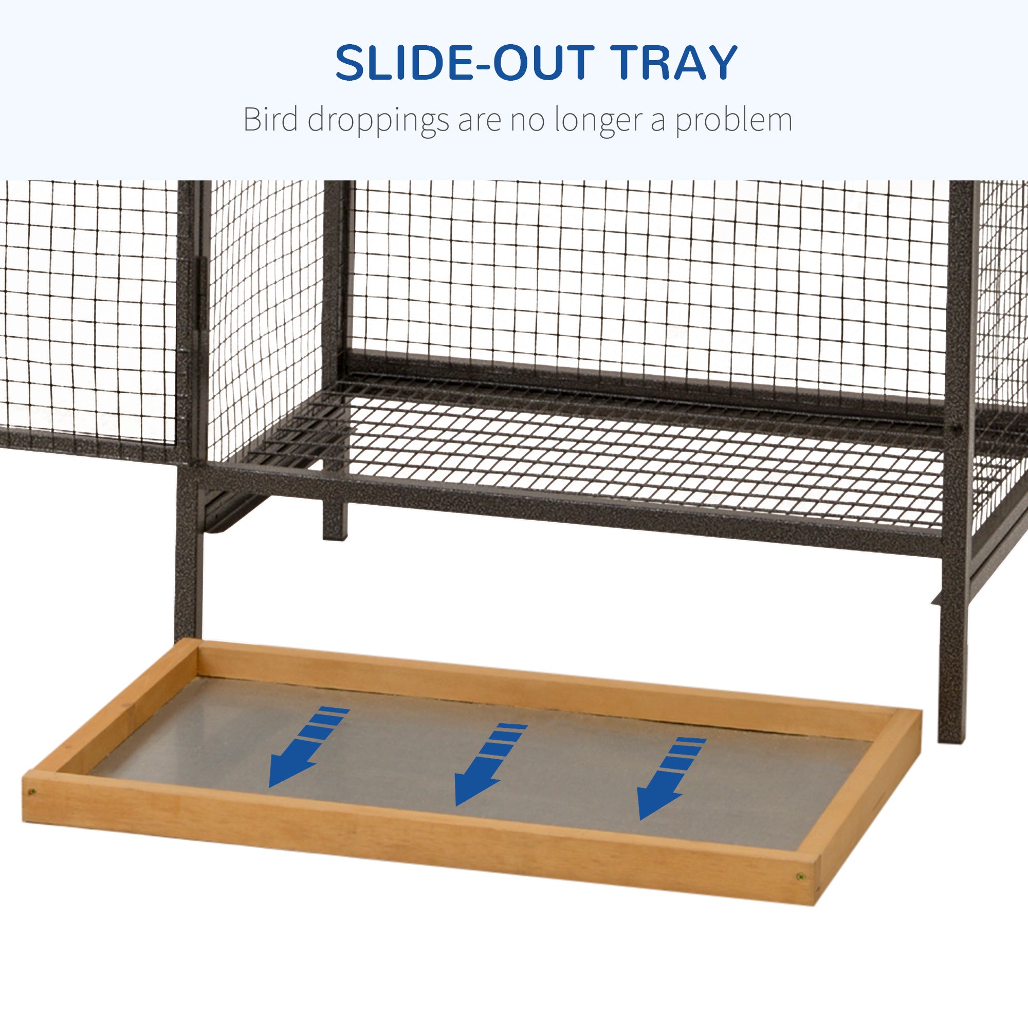 PawHut Bird Cage for Budgie Canary Cockatiel w/ Standing Pole, Nest, Slide-Out Tray, Wood & Steel for Indoors and Outdoors, 79 x 53 x 163cm - Natural