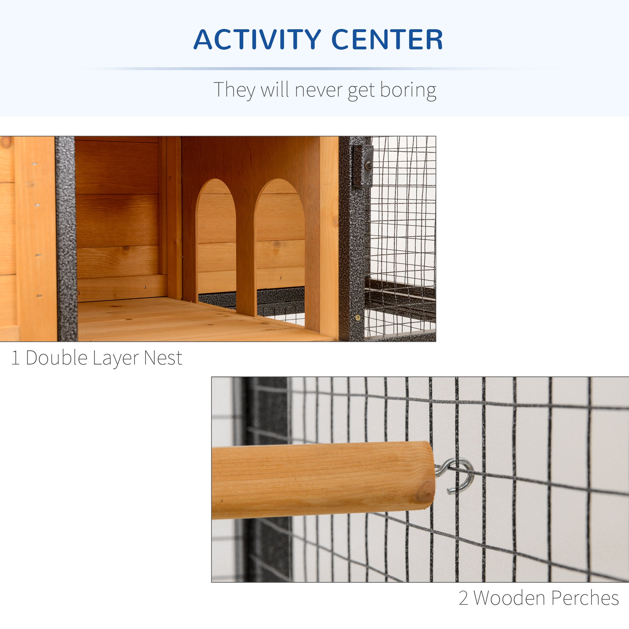 PawHut Bird Cage for Budgie Canary Cockatiel w/ Standing Pole, Nest, Slide-Out Tray, Wood & Steel for Indoors and Outdoors, 79 x 53 x 163cm - Natural