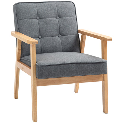 HOMCOM Modern Accent Chair with Button Tufted Back, Upholstered Linen Armchair with Solid Wood Frame and Soft Thick Padded for Living Room, Bedroom, Grey