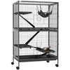 PawHut 5-Tier Rolling Small Animal Cage, Deluxe Guinea Pig Cage, Ferret Cage for Mink Chinchilla Kitten Rabbit, Small Pet Play House with Hammock Platform, Ramp, Tray, Dark Grey