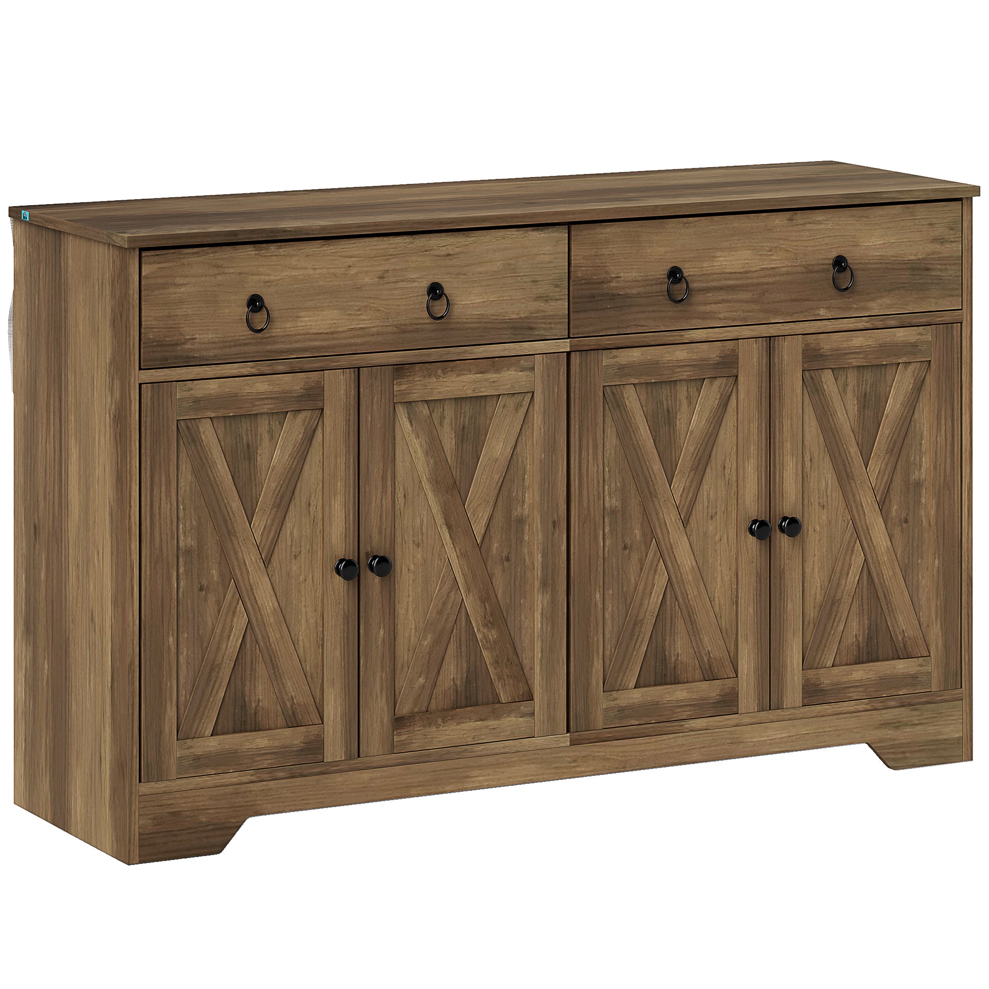 HOMCOM Sideboard Buffet Cabinet with Storage, 48" Kitchen Cabinet with 2 Drawers and 4 Barn Doors, Farmhouse Coffee Bar Cabinet, Light Brown