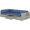 Outsunny 7 Piece Patio Furniture Set, PE Rattan Outdoor Conversation Set with Sectional Sofa, Glass Tabletop, Cushions and Pillows for Garden, Lawn, Deck, Mixed Grey and Blue