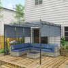 Outsunny 7 Piece Patio Furniture Set, PE Rattan Outdoor Conversation Set with Sectional Sofa, Glass Tabletop, Cushions and Pillows for Garden, Lawn, Deck, Mixed Grey and Blue