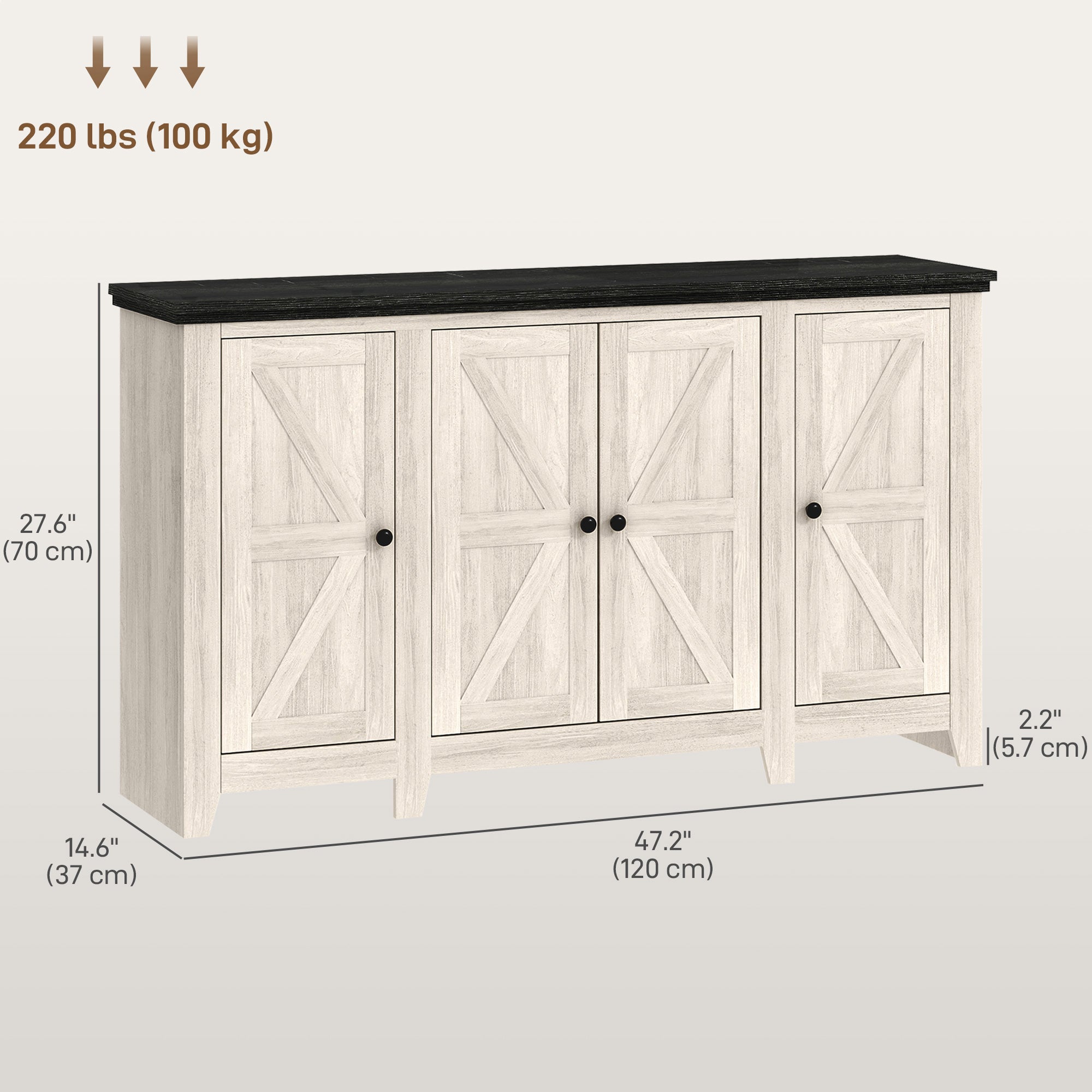 HOMCOM Farmhouse Sideboard, Buffet Cabinet with Storage, Kitchen Storage Cabinets with 4 Barn-style Doors and Adjustable Shelves, Coffee Bar Cabinet, White Wood Grain