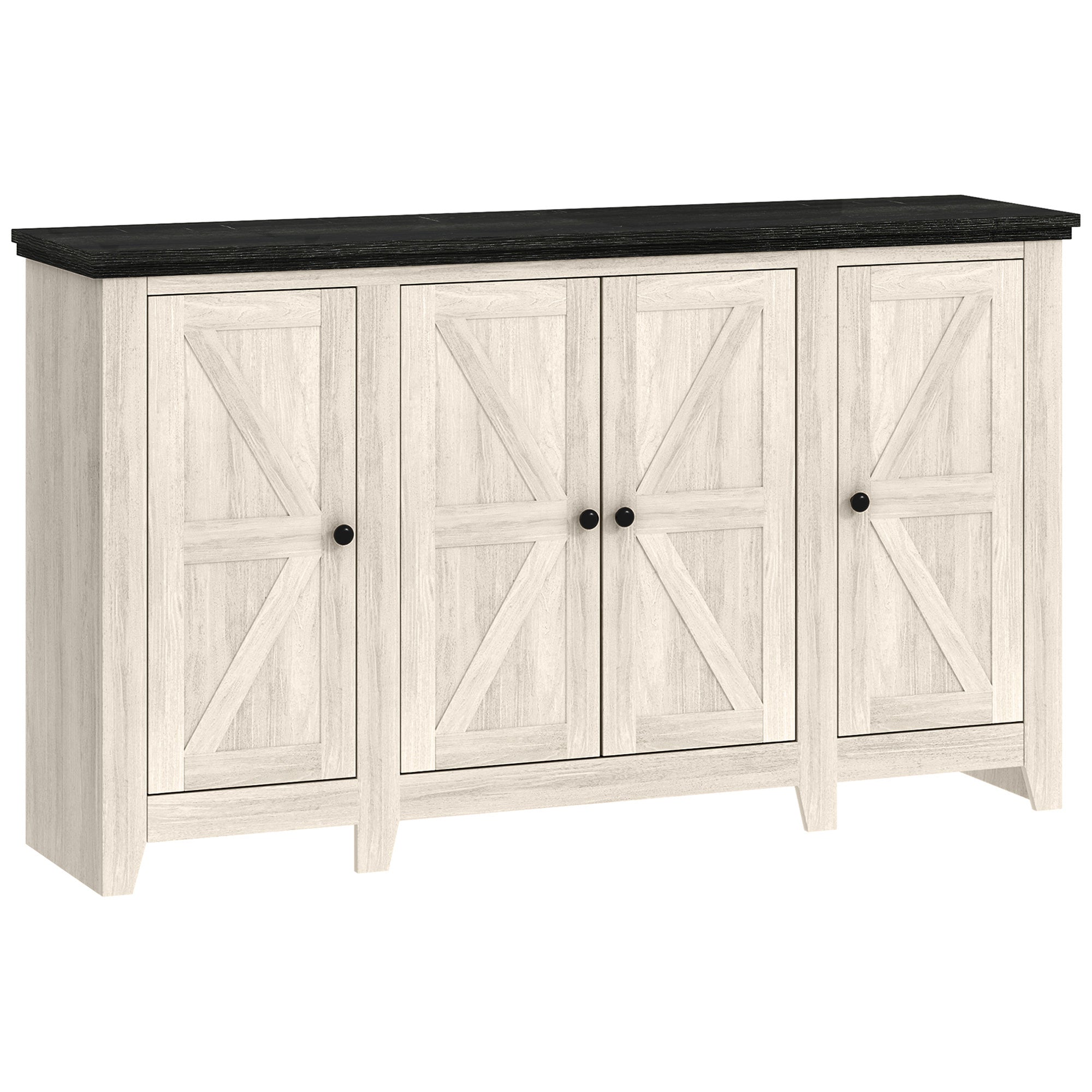 HOMCOM Farmhouse Sideboard, Buffet Cabinet with Storage, Kitchen Storage Cabinets with 4 Barn-style Doors and Adjustable Shelves, Coffee Bar Cabinet, White Wood Grain