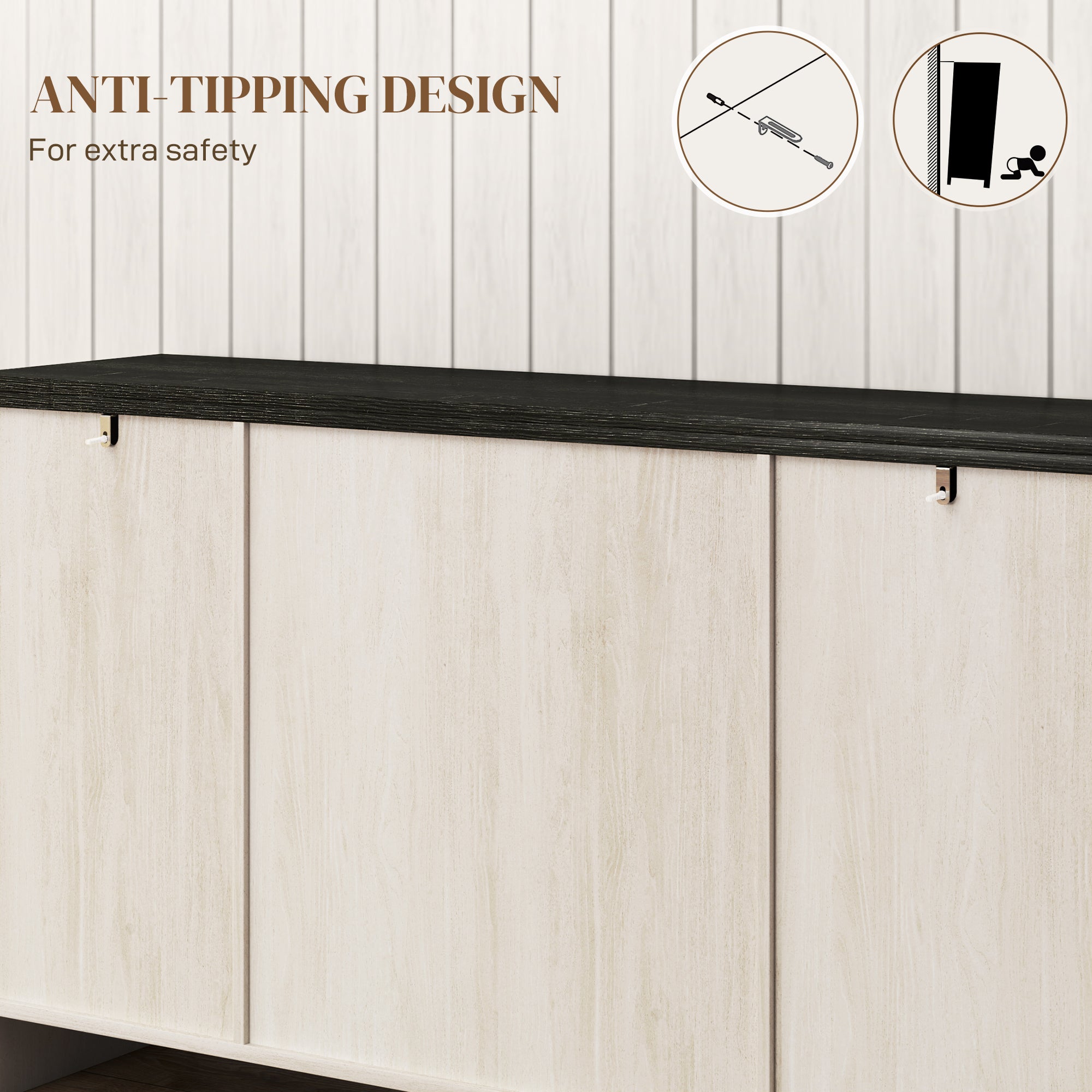 HOMCOM Farmhouse Sideboard, Buffet Cabinet with Storage, Kitchen Storage Cabinets with 4 Barn-style Doors and Adjustable Shelves, Coffee Bar Cabinet, White Wood Grain