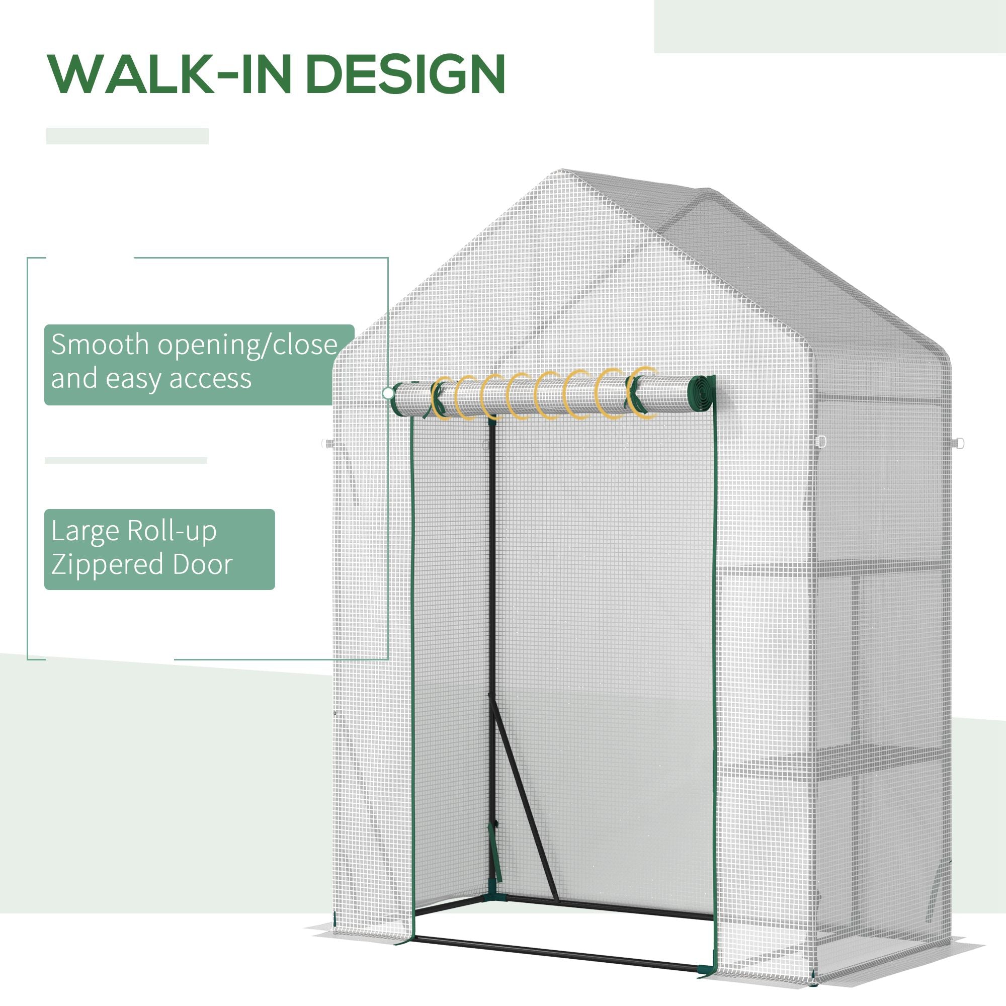 Outsunny 56" x 29" Walk-in Greenhouse for Outdoor, Portable Gardening Plant Hot House with 2-Tier Shelf, Roll-Up Zippered Door, PE Cover, Green