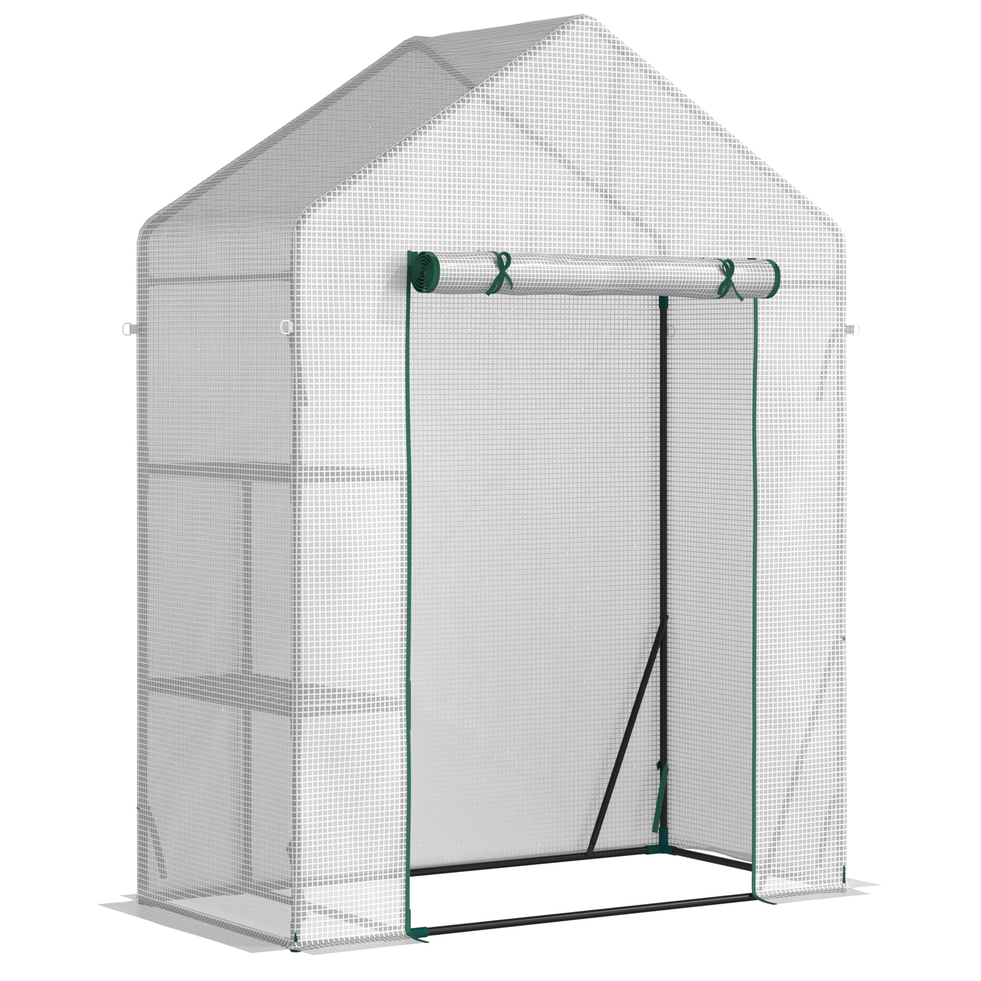 Outsunny 56" x 29" Walk-in Greenhouse for Outdoor, Portable Gardening Plant Hot House with 2-Tier Shelf, Roll-Up Zippered Door, PE Cover, Green