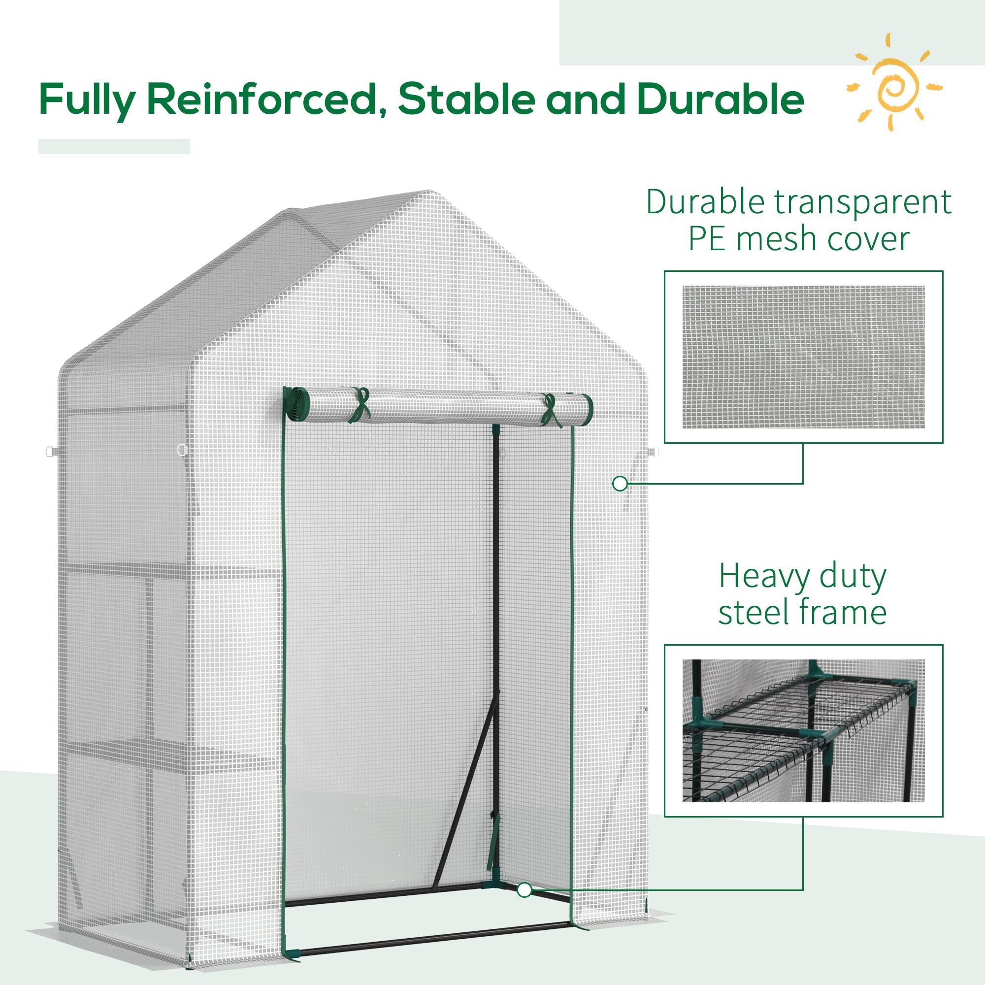 Outsunny 56" x 29" Walk-in Greenhouse for Outdoor, Portable Gardening Plant Hot House with 2-Tier Shelf, Roll-Up Zippered Door, PE Cover, Green