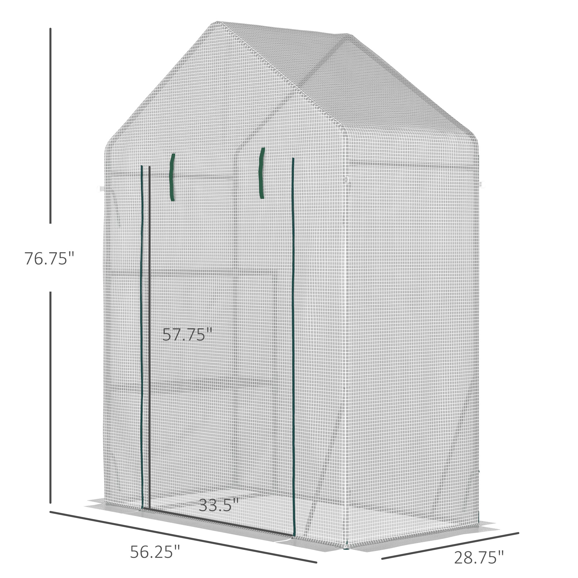 Outsunny 56" x 29" Walk-in Greenhouse for Outdoor, Portable Gardening Plant Hot House with 2-Tier Shelf, Roll-Up Zippered Door, PE Cover, Green