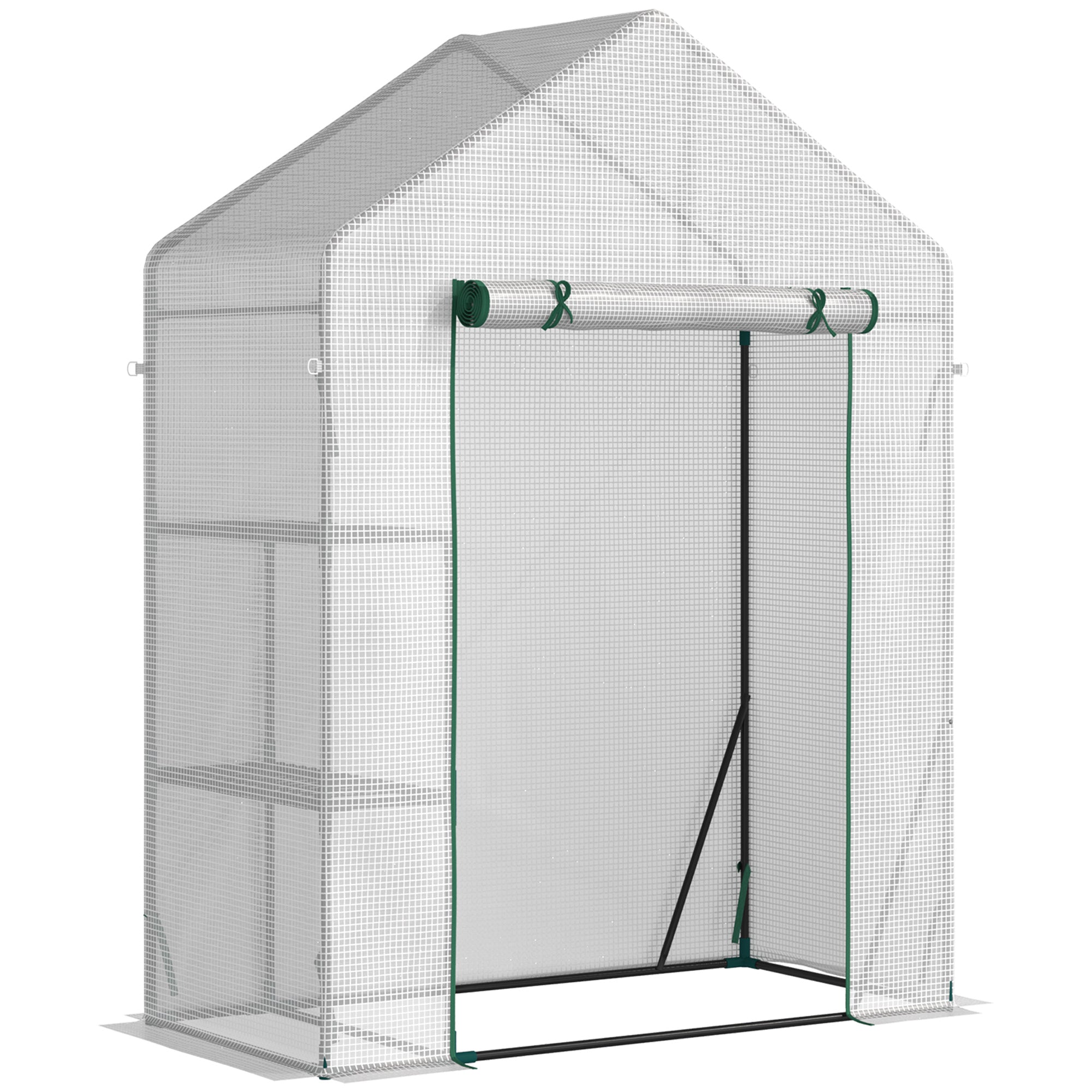 Outsunny 56" x 29" Walk-in Greenhouse for Outdoor, Portable Gardening Plant Hot House with 2-Tier Shelf, Roll-Up Zippered Door, PE Cover, Green
