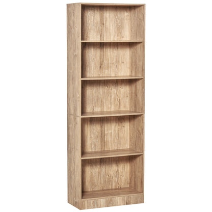 HOMCOM 5-Tier Bookcase, Storage Bookshelf, Display Shelves with Adjustable Shelves for Living Room, Home Office, Nature Wood