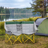 Outsunny 62" W Double Seat Camping Chair Folding Lawn Loveseat w/ Storage Pocket & Cup Holder Compact in a Bag for Outdoor, Beach, Picnic, Hiking, Travel, Green