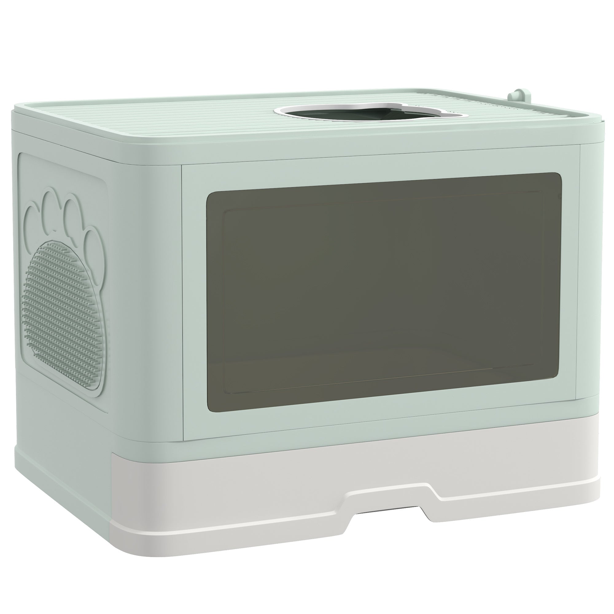 PawHut Cat Litter Box, Front Entry, Top Exit Large Cat Litter Tray, Odor Control Enclosed Kitty Cat Pan with Scoop, Pull-out Tray, Easy to Clean, Brush, Green