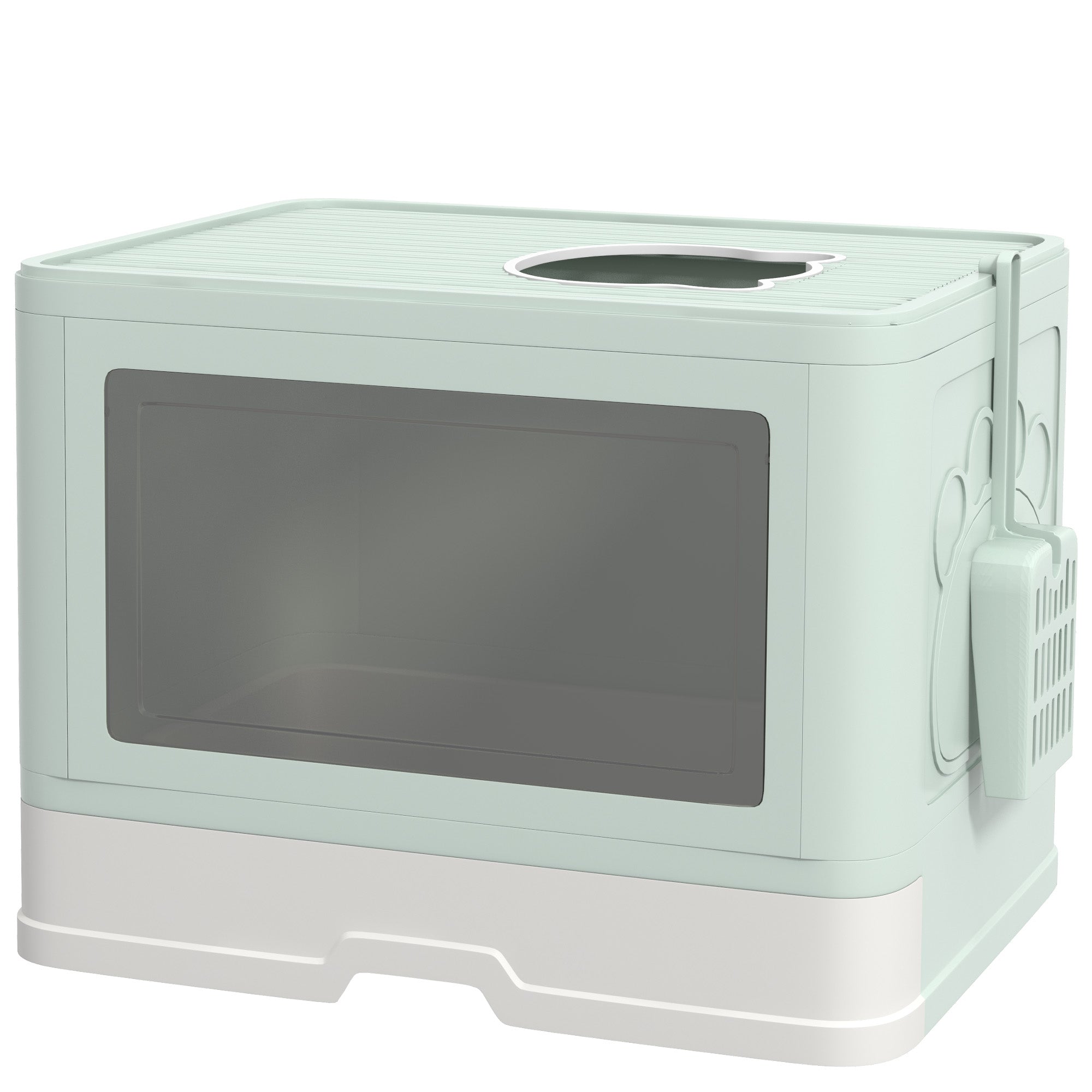 PawHut Cat Litter Box, Front Entry, Top Exit Large Cat Litter Tray, Odor Control Enclosed Kitty Cat Pan with Scoop, Pull-out Tray, Easy to Clean, Brush, Green