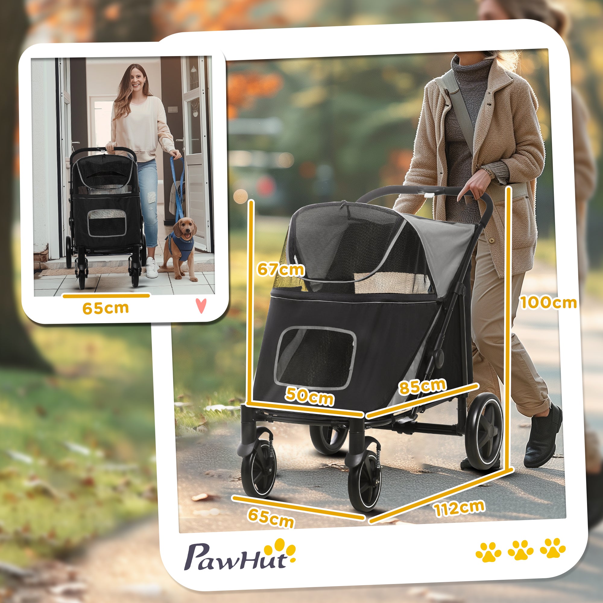 PawHut Dog Pram Dog Stroller Pet Pushchair with Adjustable Canopy for Medium and Large Dogs, Grey